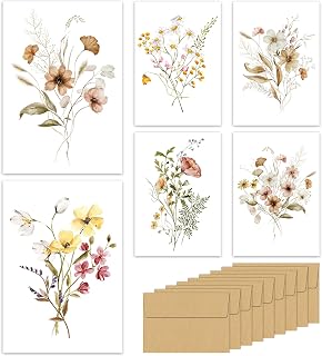 HongyiTime 30 Pack Blank Greeting Cards 4x6 with Envelopes - 6 Assorted Floral Designs, Self-Seal Note Cards for Any Occasion