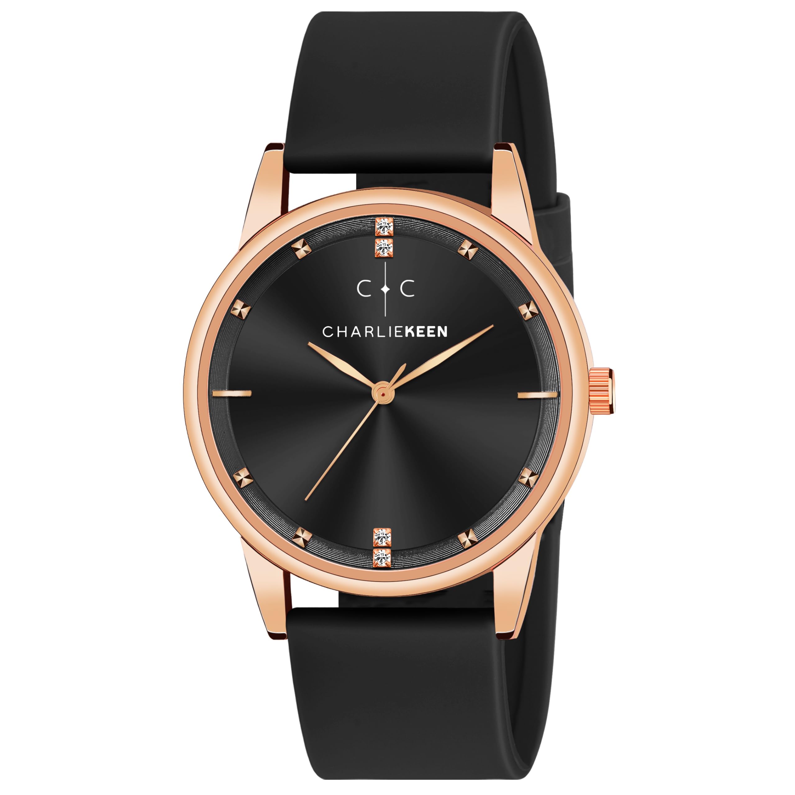 CHARLIEKEEN Analogue Watch with Black Dial, Rose Gold Case, and Black Silicone Strap (Black) (B0DCSD5LZ2) Amazon Price History, Amazon Price Tracker