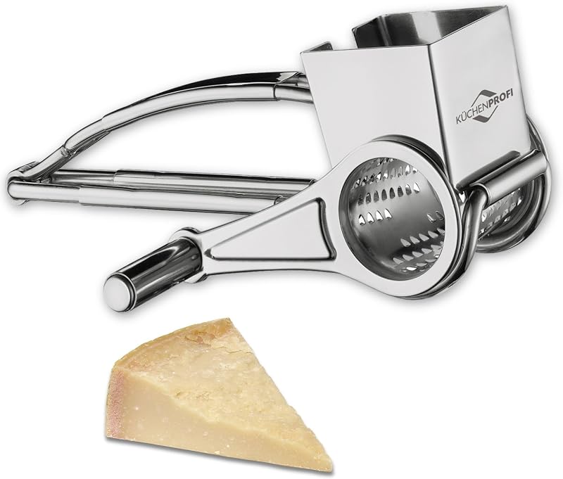 Küchenprofi Rallador de queso giratorio de un solo tambor de acero inoxidable, para chocolate y nueces - Rallador giratorio de acero inoxidable duradero