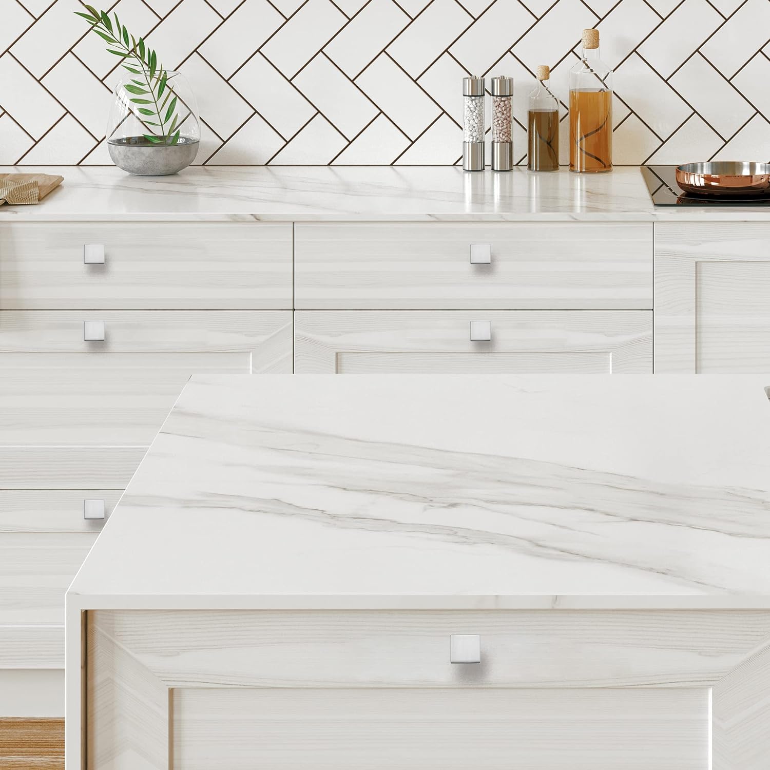 Home Expert 30 Pack Silver Knobs for Dresser Drawers and Cabinets - Brushed Square Drawer Pulls