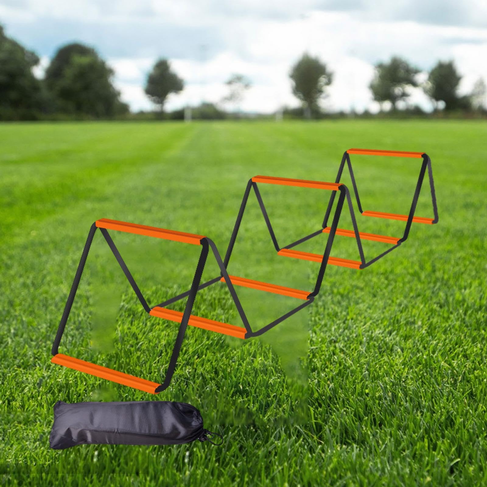 Escalera de Agilidad Plegable. Herramienta compacta y fácil de Usar para configuraciones rápidas. Entrenamiento Mejorado para Entrenadores y Atletas , Negro Naranja , 8 Rejillas con Bolsa