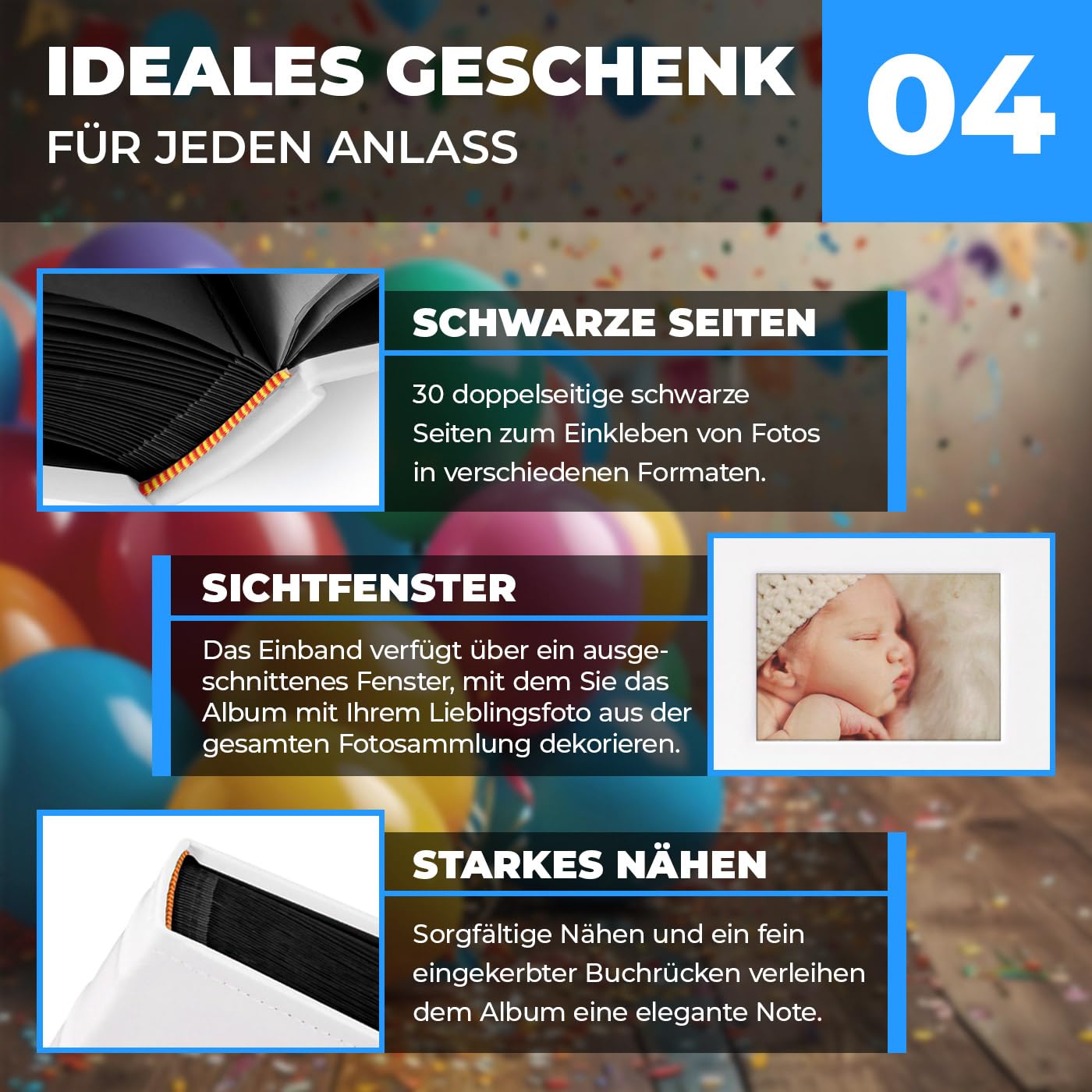 Maverton Fotoalbum Zum Selbstgestalten – Für 240 Fotos 10x15 Cm, 60 Schwarze Seiten, 33x30 Cm, Weiß, Personalisierbar