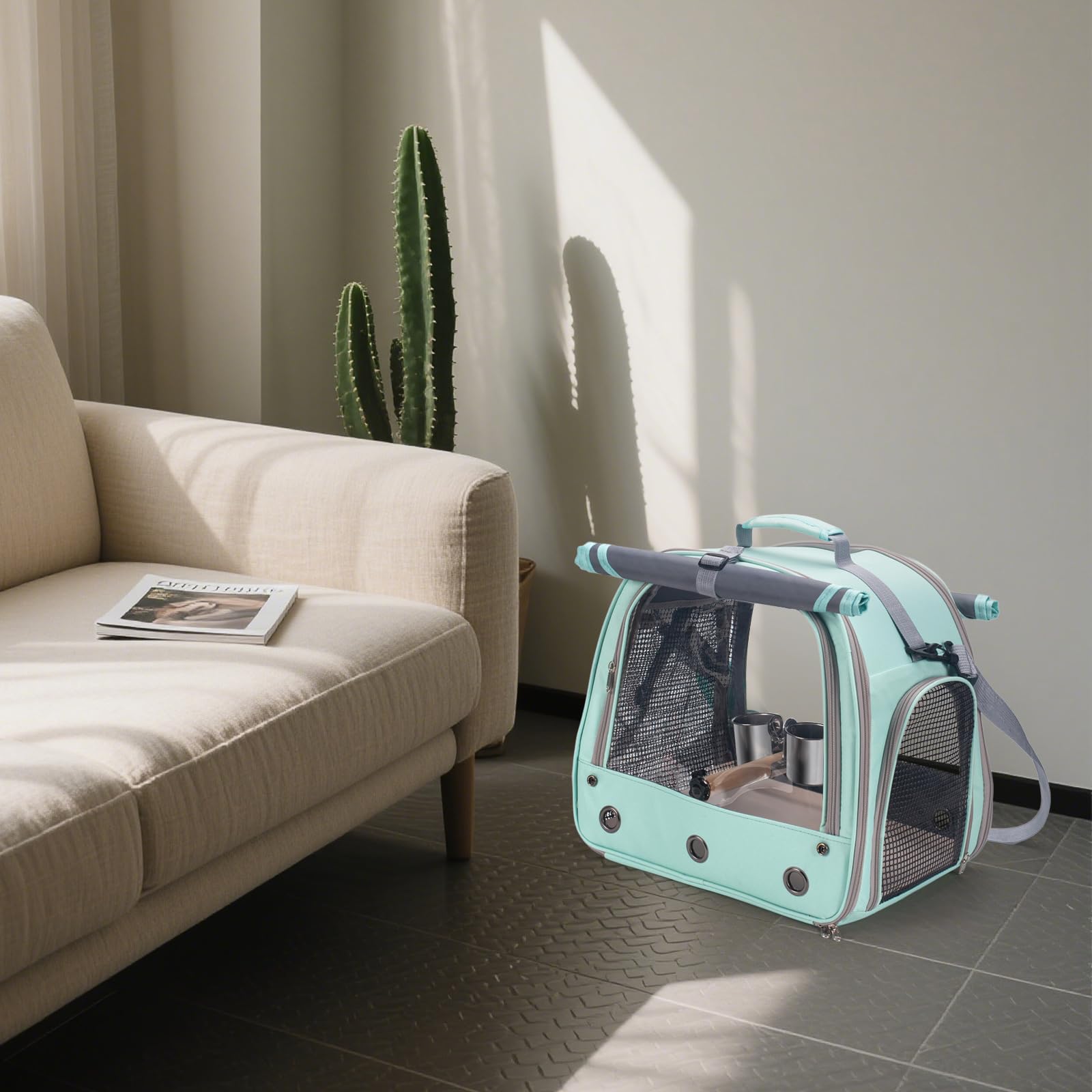 Jaula de viaje para loros con perca, cuenco de comida, bandeja y ventana transparente transpirable, bolsa de viaje para pájaros para cacatúas grises africanas Caique Conure Quaker, para veterinario