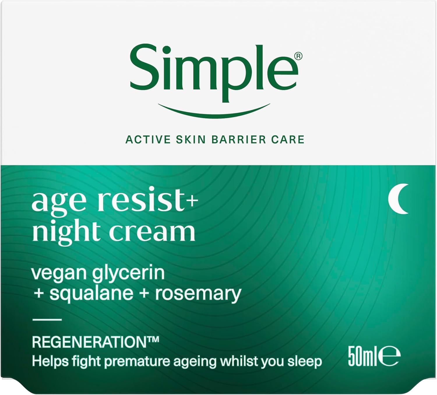 Simple Regeneration Age Resisting Night Cream with 3% Glycerin, Green Tea and Mushroom Extract Moisturiser for Overnight Skin Rejuvenation 50 ml