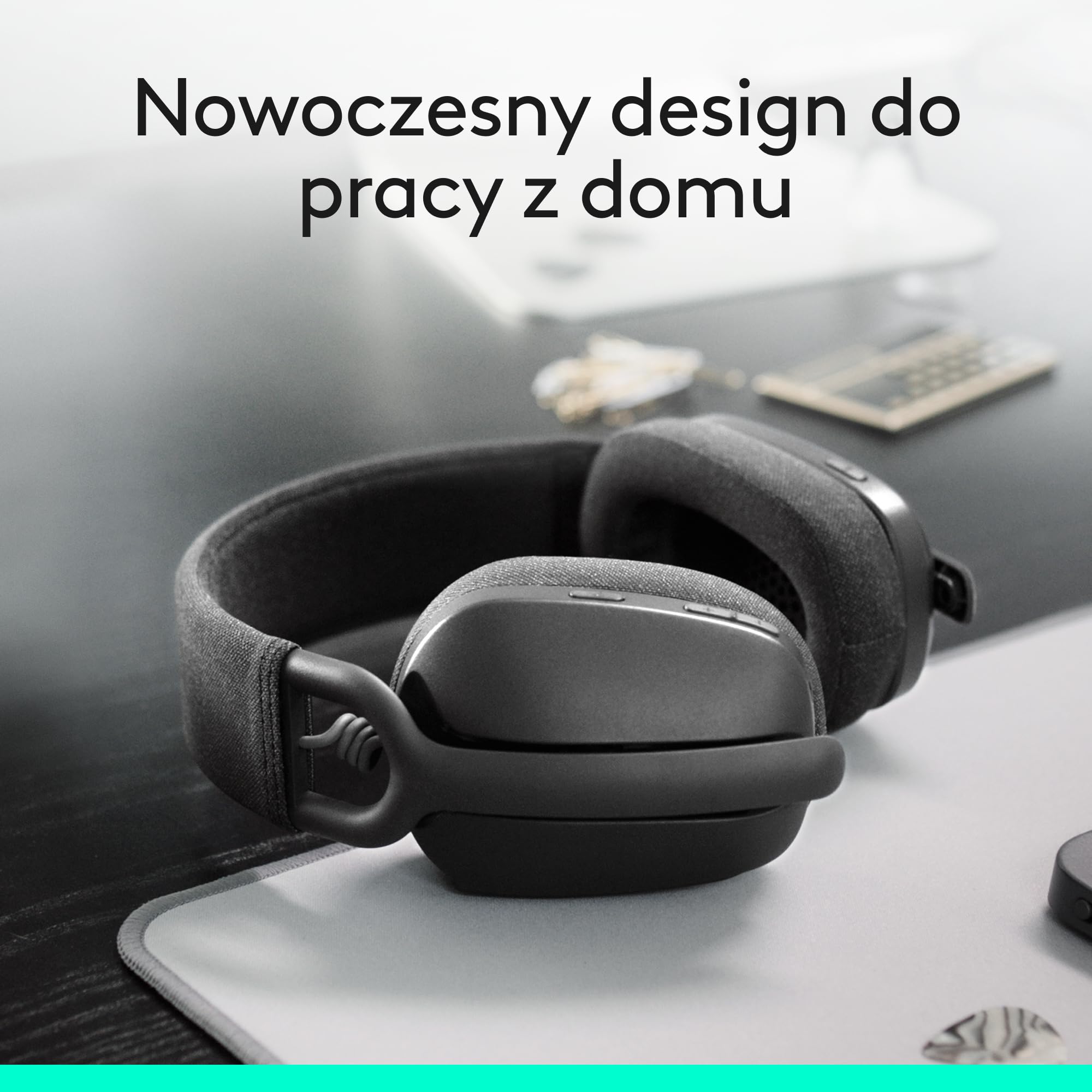 Logitech Zone Vibe 100 Lekkie bezprzewodowe słuchawki nauszne z mikrofonem z redukcją szumów, Zestaw słuchawkowy Bluetooth, dla Teams, Google Meet, Zoom i Mac/PC - Szary