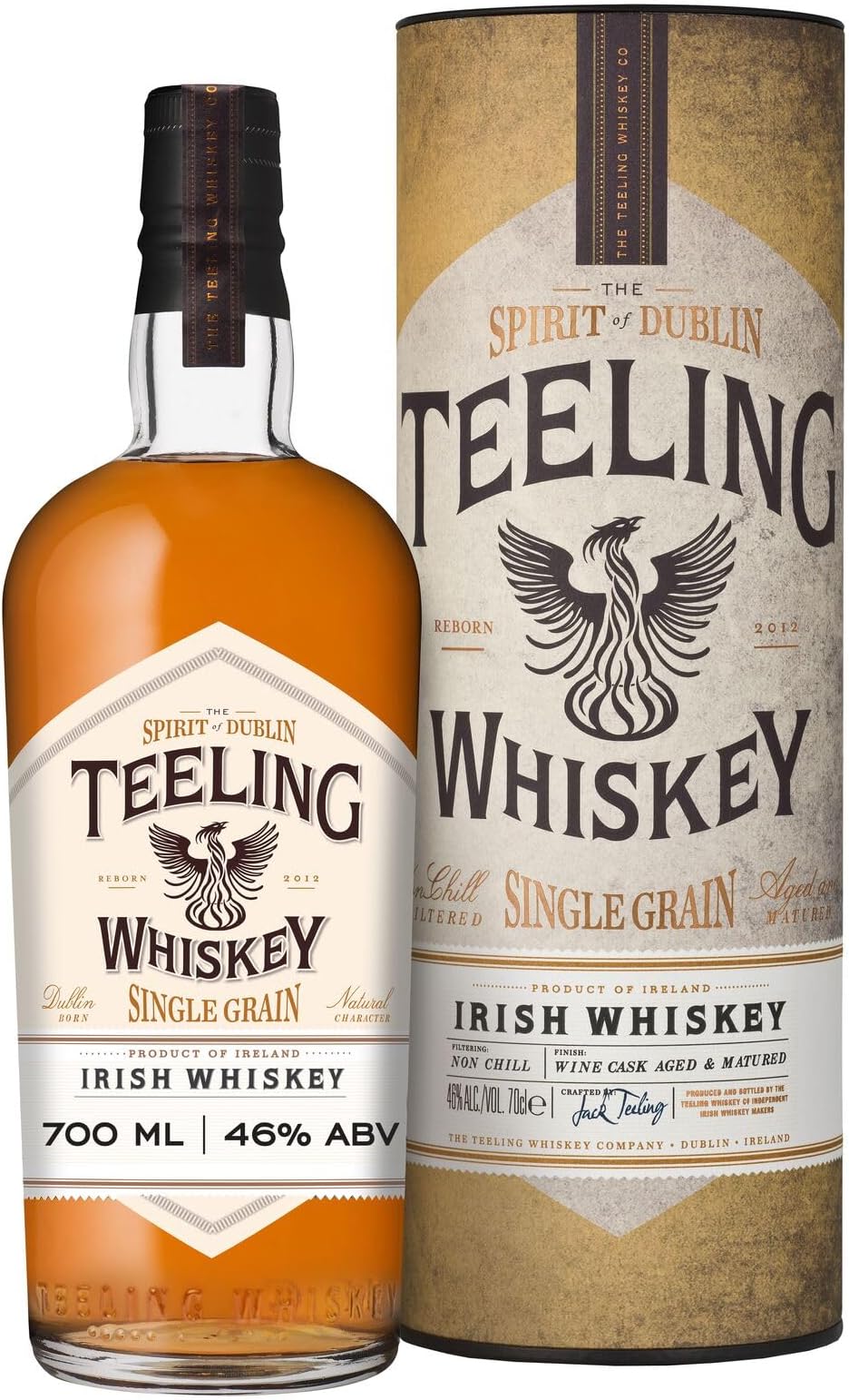 Single Grain Irish Whiskey with Gift Box, 46% ABV, 70cl / 700ml, Matured in Ex-Cabernet Sauvignon Wine Barrels