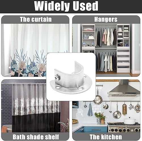 Miniatura 7 de Qjaiune Juego de 4 soportes para barra de armario, soporte de barra de cortina de 1 pulgada, soporte negro para barra de armario, brida de armario