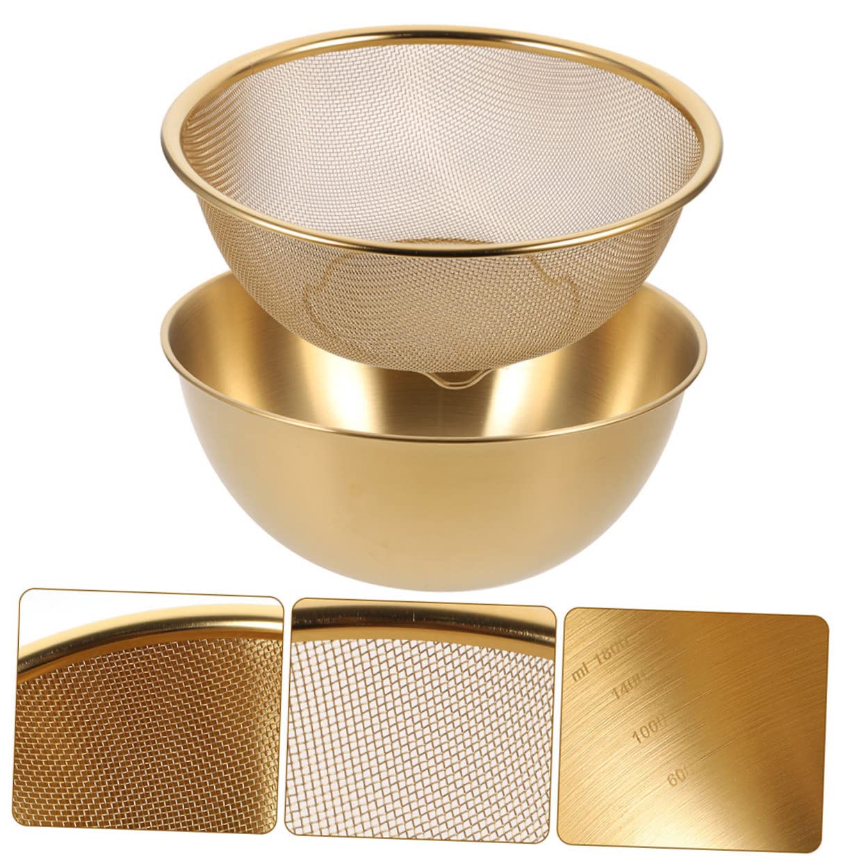 Juego de colr de acero inoxidable de 24 cm, colador de malla fina y cuenco multifuncional, base antideslizante para lavar frutas de arroz y veterinarios, sils de cocina para uso doméstico
