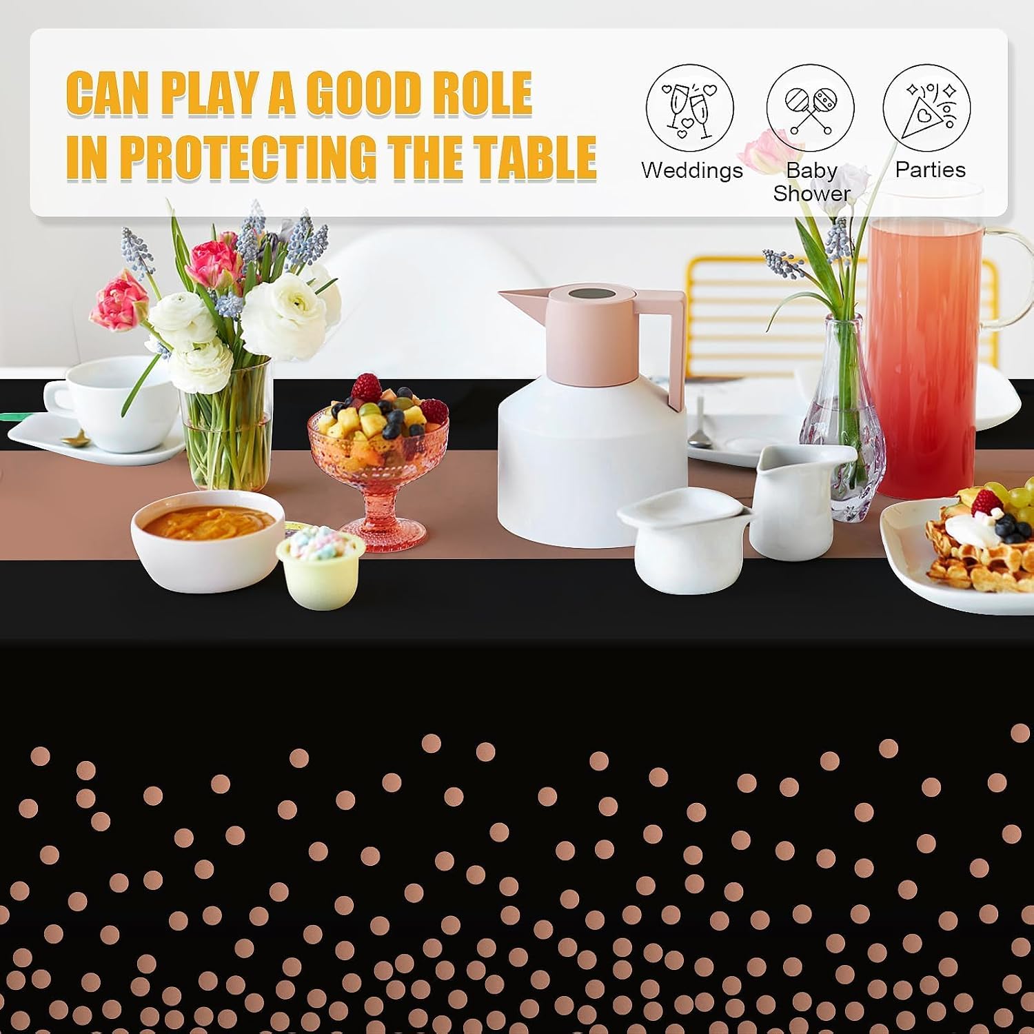  3 Pack Graduation Tablecloth,Graduation Decorations Class of 2026 Graduation Party Decorations,54"x108"Black Rose and Gold Plastic Table Cloth Disposable for Home,School,Birthday,Wedding,Party thumbnail