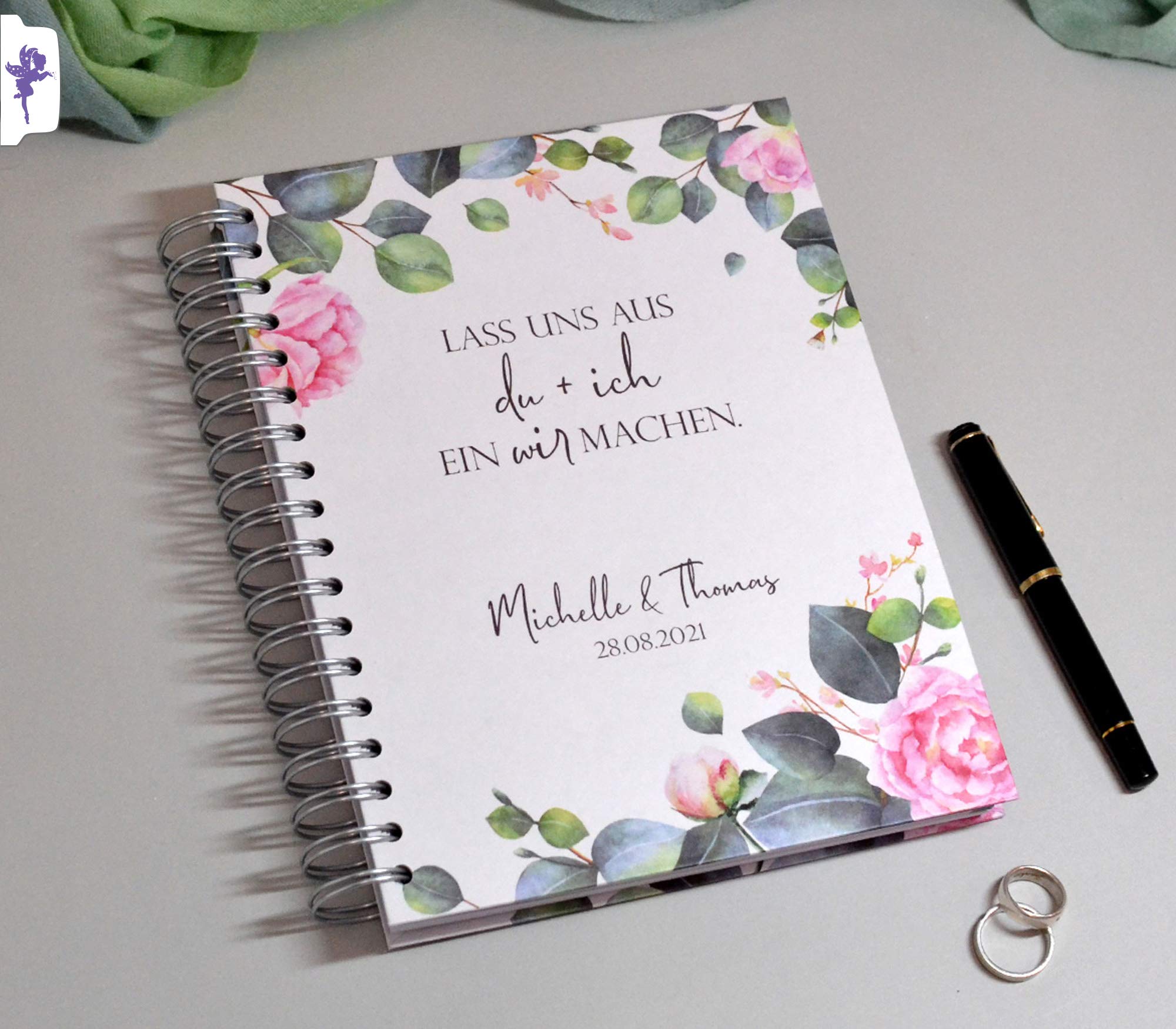 FEENSTAUB Hochzeit planen mit perfekten Hochzeitsplaner Buch 326 Seiten, personalisierbar, inkl. Online Listen, Hochzeitsplanung, Verlobungsgeschenk für beide, Hochzeitsplaner deutsch Rosen