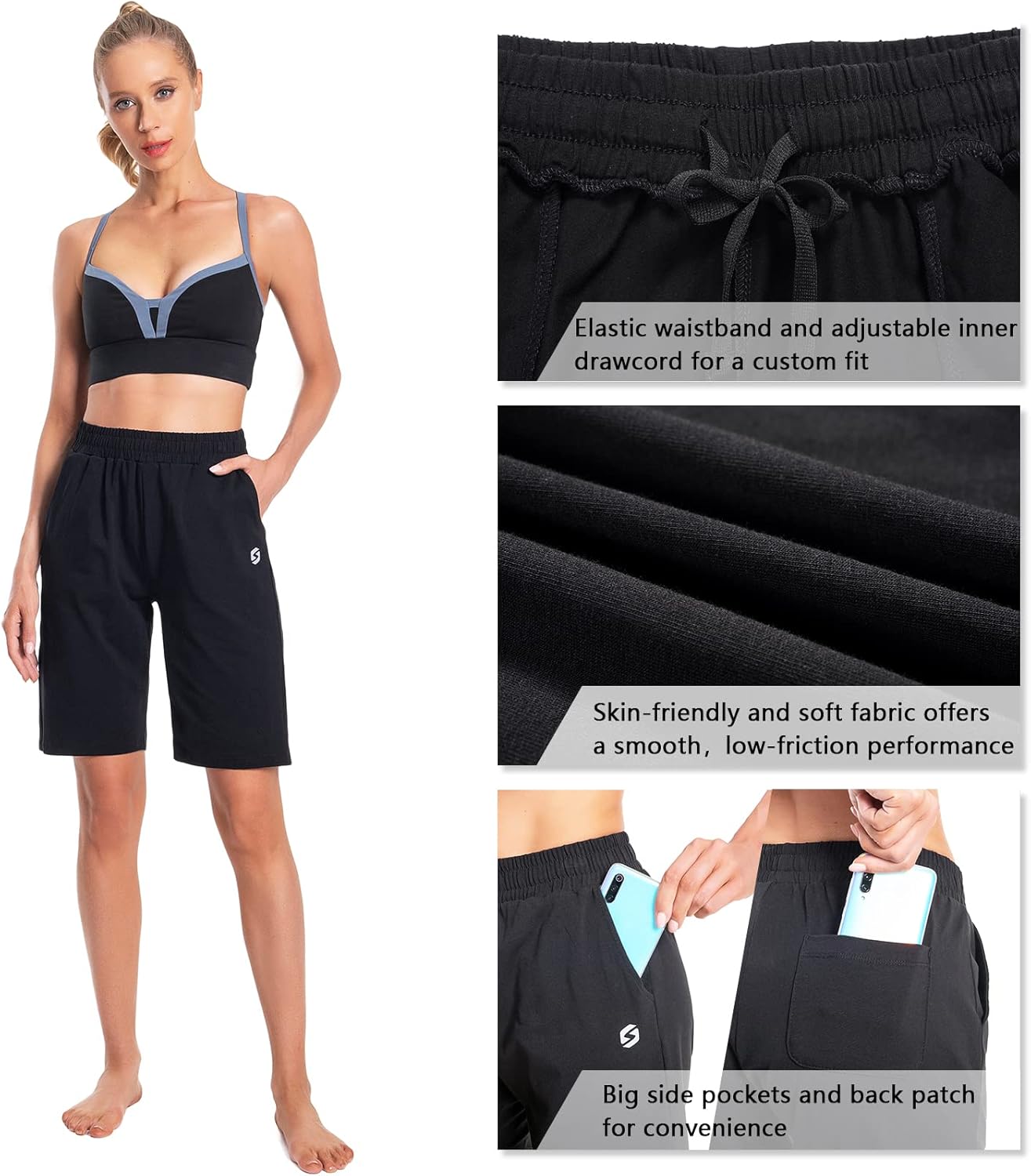 Women's Bermuda Shorts Long Cotton Sweat Knit Shorts with Pockets Lounge Athletic Workout Gym Knee Length - Image 4