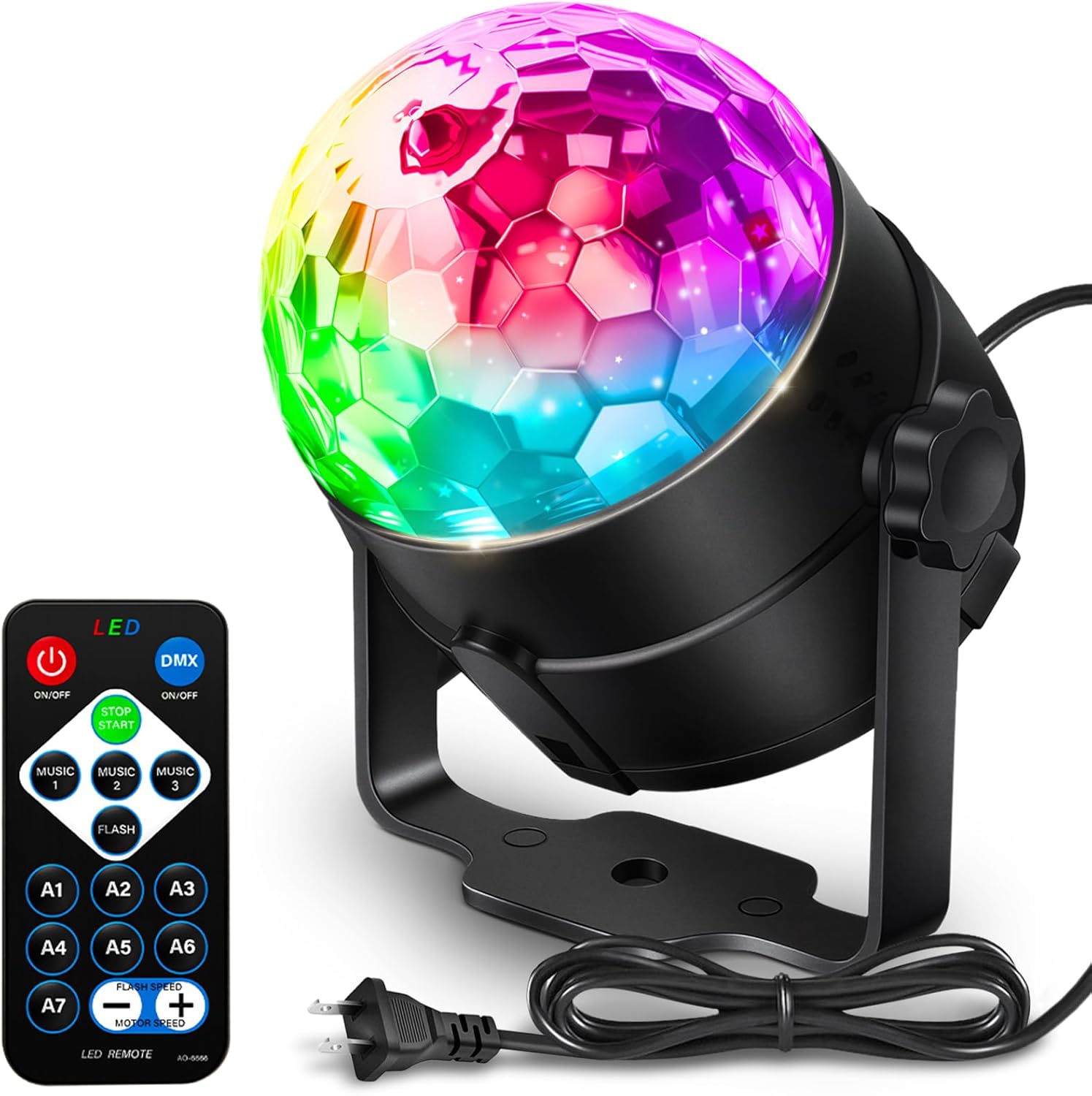 Disco Ball DJ Party Lights Sound Activated with Remote Control Strobe Lamp 7 Modes Stage Light for Home Room Dance Parties Karaoke Halloween Christmas Birthday Decorations