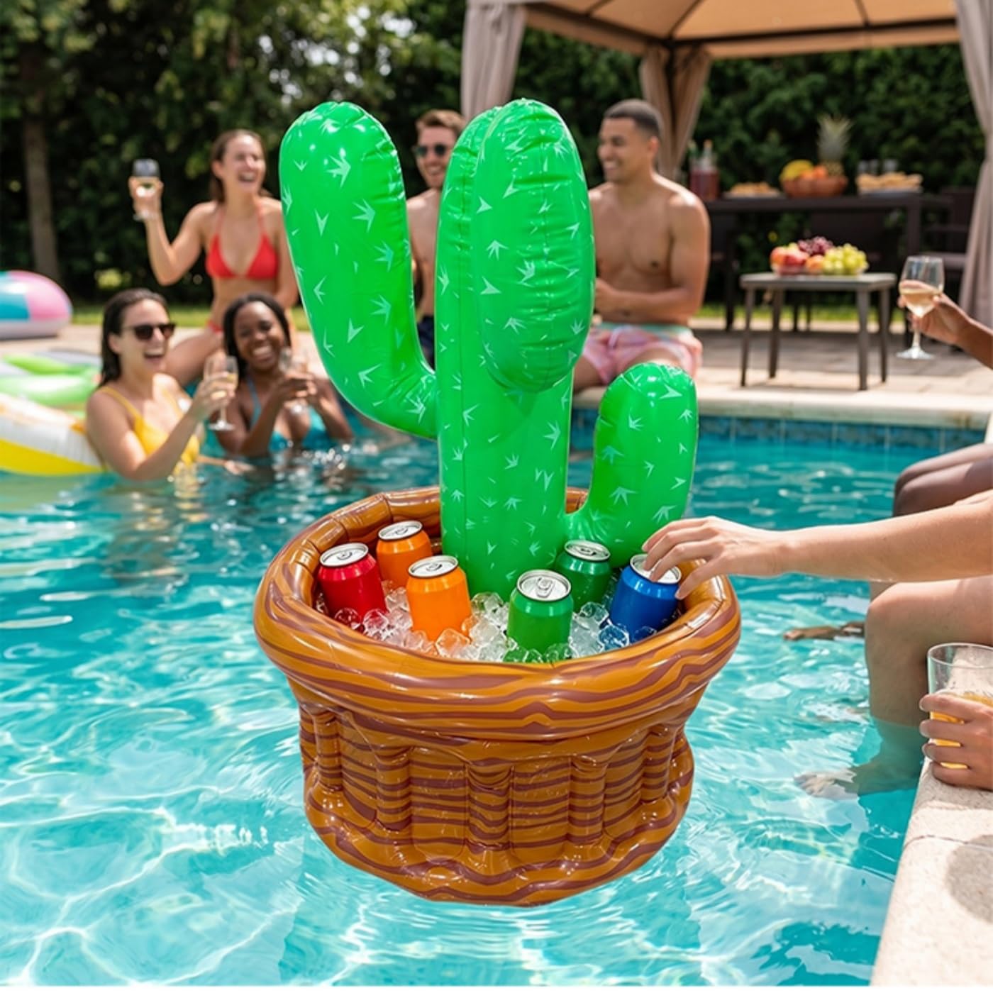 Lot de 2 refroidisseurs de piscine gonflables, accessoires de piscine, refroidisseurs de boissons flottants, cactus palmier, porte-bière, été, plage, fête hawaïenne