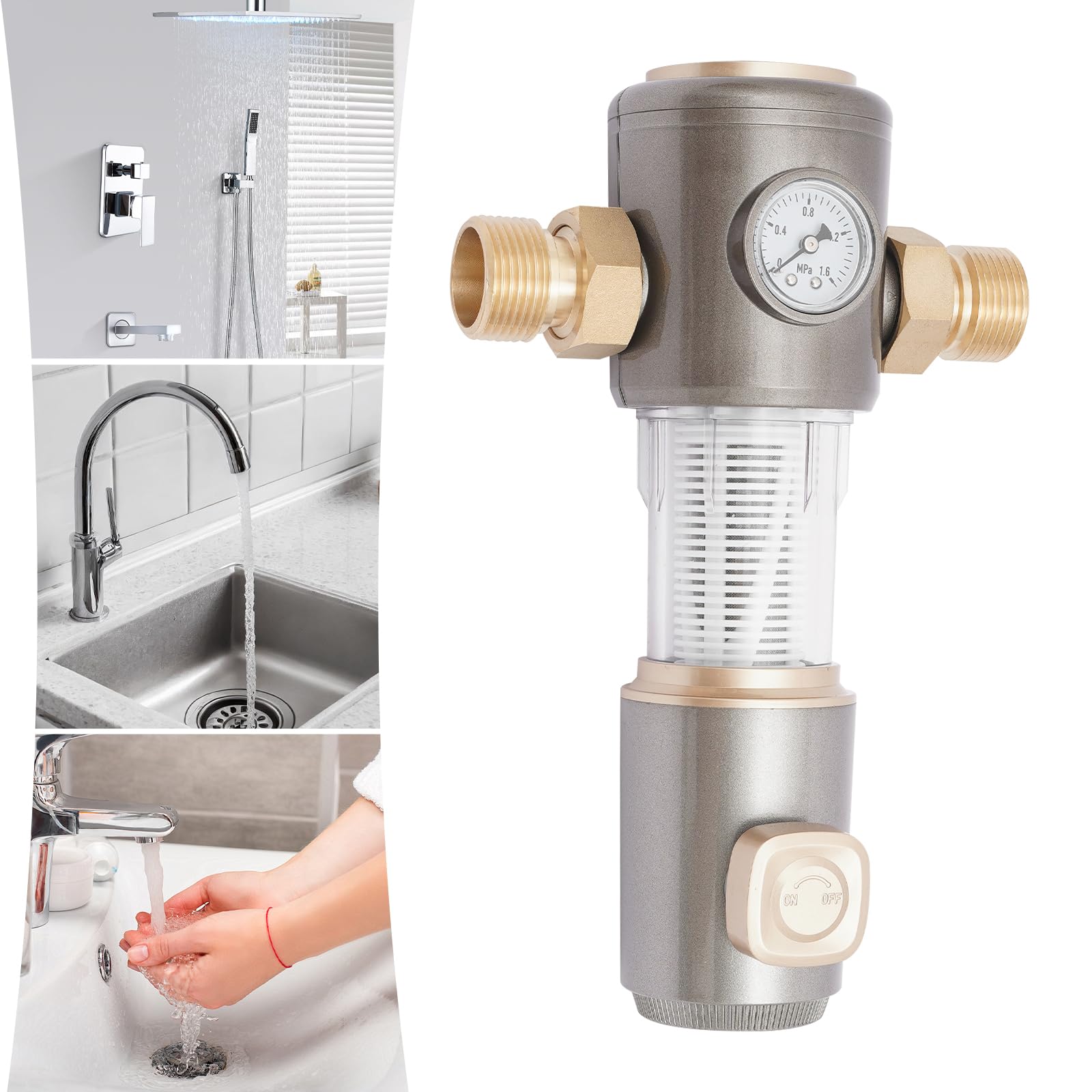 Filtro de filtrado de 40 micras de finura de retrolavado, enjuague automático, óxido y filtro de sedimentos, 7 toneladas de alto caudal para plantas de agua domésticas, gris