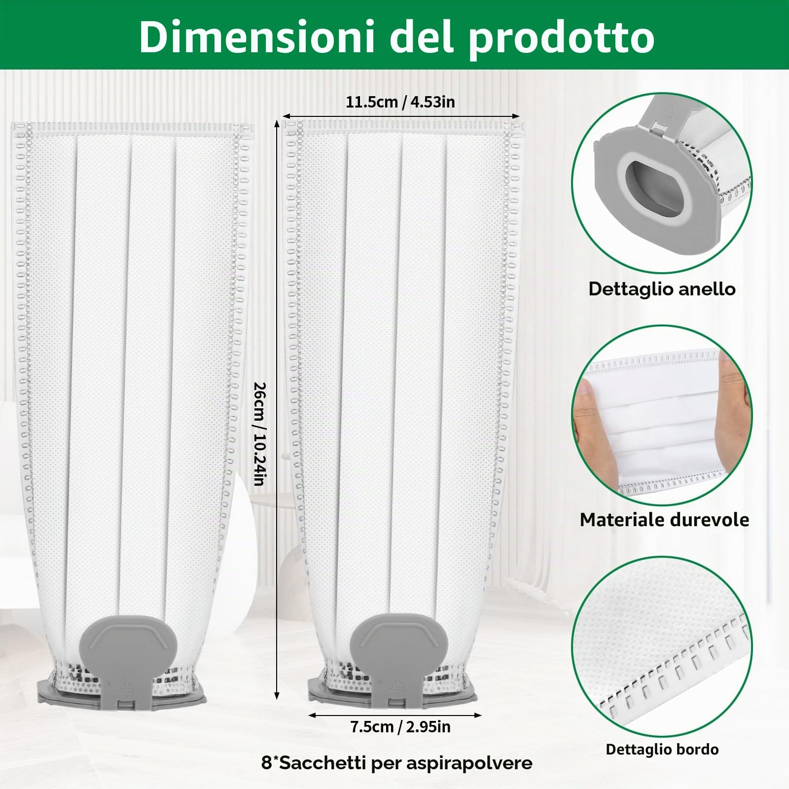 10 sacchetti per aspirapolvere Vorwerk Folletto VK7 FP7 Premium sacchetti filtro aspirapolvere