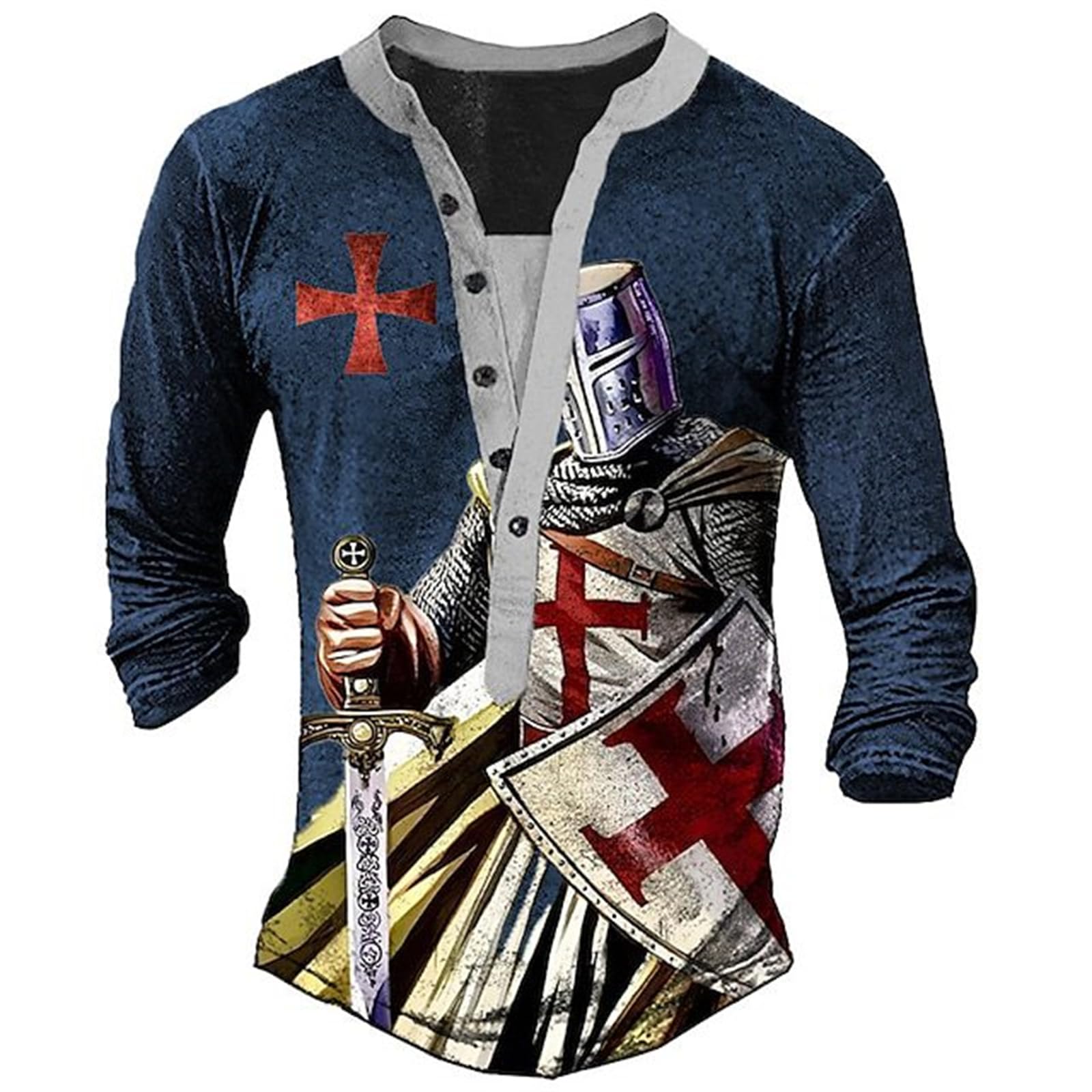 LZRYYBZ Magliette Cavaliere Templare Uomo Stampa 3D Vintage Crusader Warrior T Shirts Manica Corta Slim Fit Tee Tops