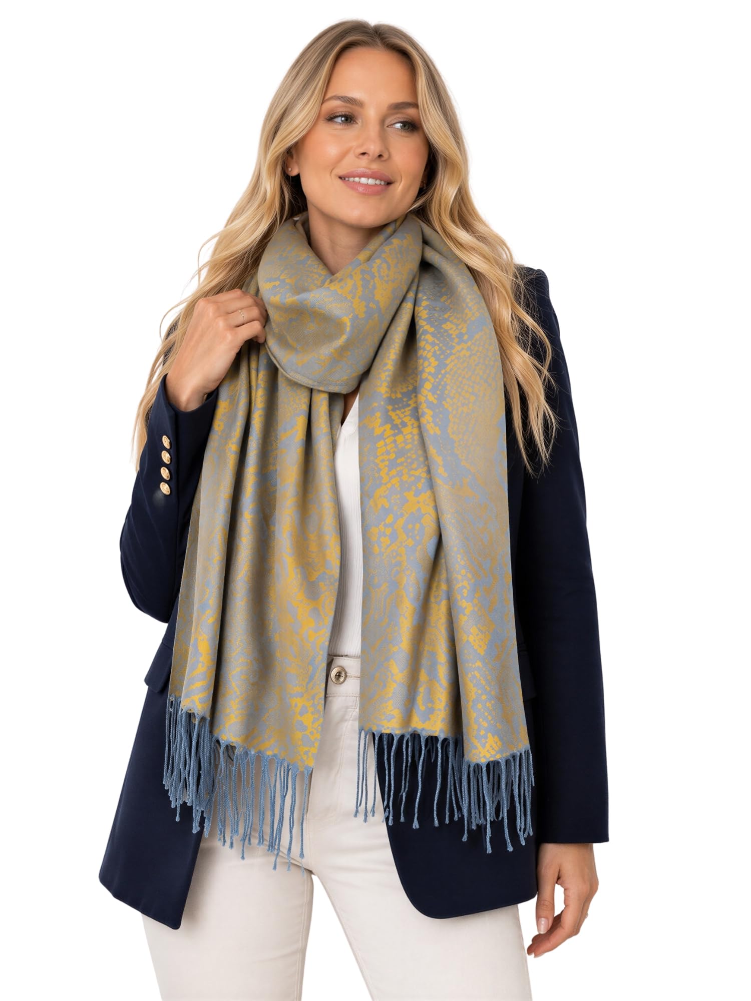 Women Leopard Print Scarf Shawl - Animal Leopard Print Gifts, Silk Pashmina Wrap, Large Long Ladies Scarves, Wearable Blanket Scarf, Womens Winter Scarfs, Stole, Head (Snakeskin Mustard Yellow)