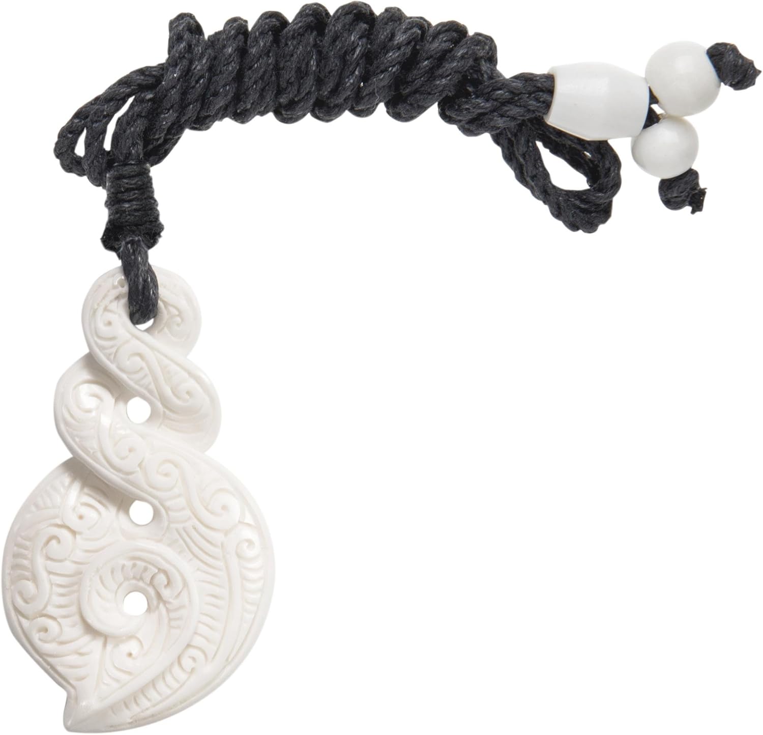 81stgeneration Double Pikorua Carved Bone Pendant with Spiral Engravings - Koru Taonga Maori Style Bone Necklace - Amulet Surfer Hawaii Necklace - Natural Material Adjustable Cord Tribal Necklaces - Image 2