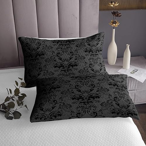 Miniatura 8 de Juego de colcha de damasco violeta salmón para adultos, juego de edredón barroco victoriano antiguo, juego de colcha floral gótica vintage, juego de