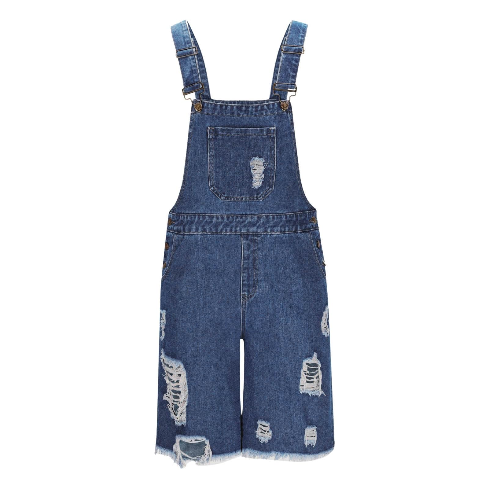 Combinaison courte à bretelles pour homme - Décontractée - Confortable - Légère - Vintage - Salopette élégante avec poches - Trou déchiré - Jean court - Mode classique