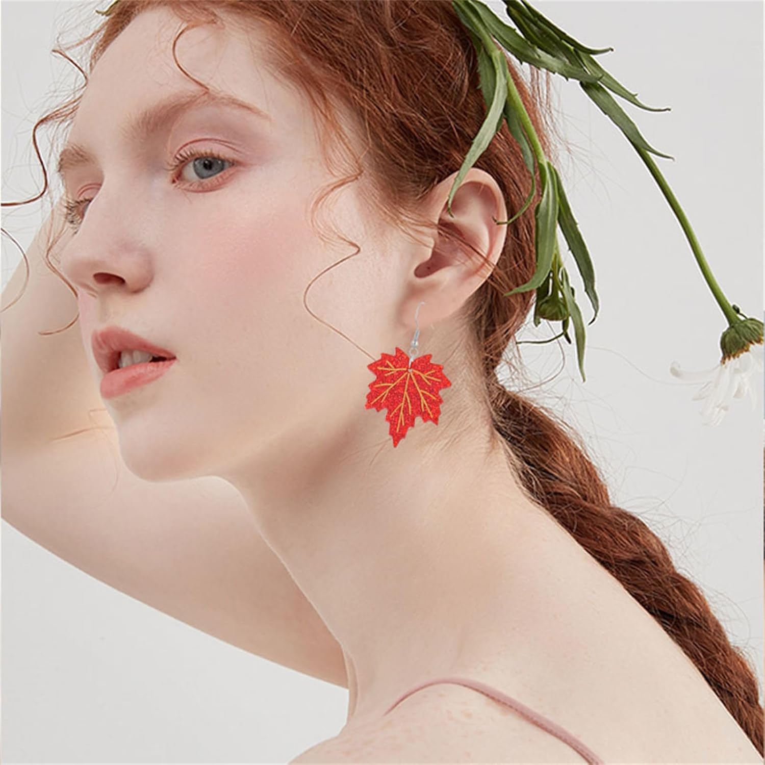 MALOYANVE Maple Earrings for Women Unique Acrylic Lightweight Autumn Red Fall Turkey Pumpkin Maple Leaf Dangle Earrings Maple Leaf Tassels Drop Earrings Thanksgiving Day Party Holiday Trendy Jewelry Gifts - Image 2