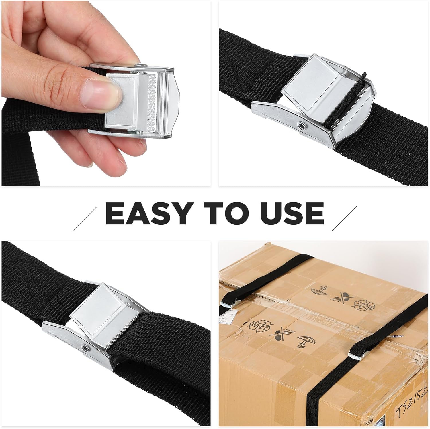 Riakrum 15 Pack 12 Feet Lashing Straps Adjustable Kayaks Tie Down Cam Buckle Straps with Buckles up to 250lbs for Cargo, Luggage, Motorcycles, Truck, Car Roof Rack, Sup Surfboard(Black)