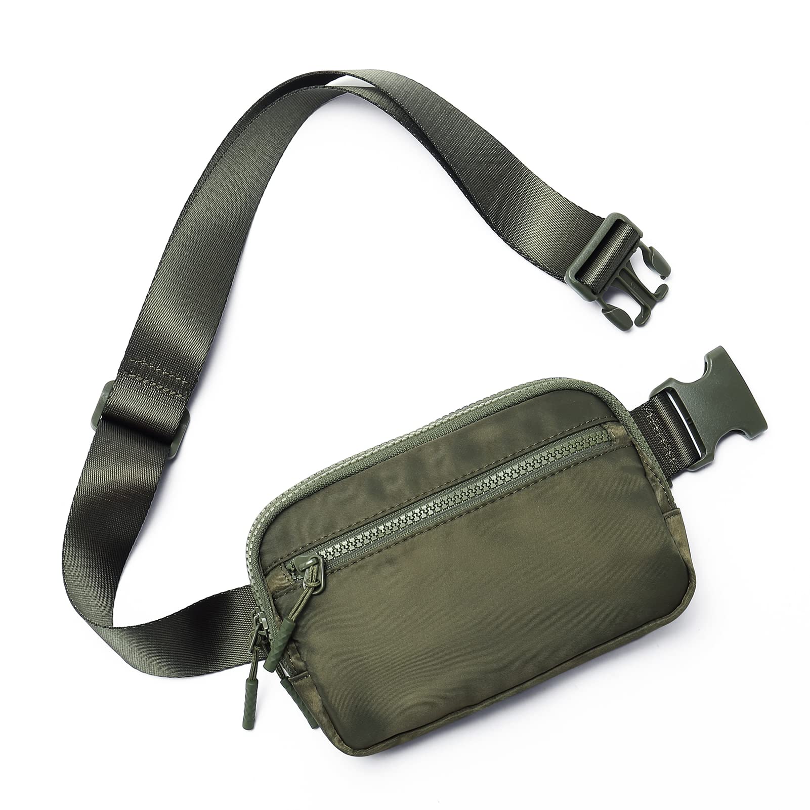WESTBRONCO Fanny Packs for Women Men, Belt Bag with 4 Zipper Pockets, Fashion Waist Packs, Lightweight Crossbody Bags with Adjustable Strap for Workout/Running/Hiking, Green, One Size