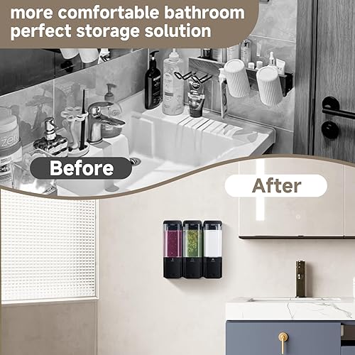 Miniatura 5 de Dispensador de jabón de ducha, dispensador de ducha montado en la pared, dispensador de champú y acondicionador sin taladro, dispensador de champú