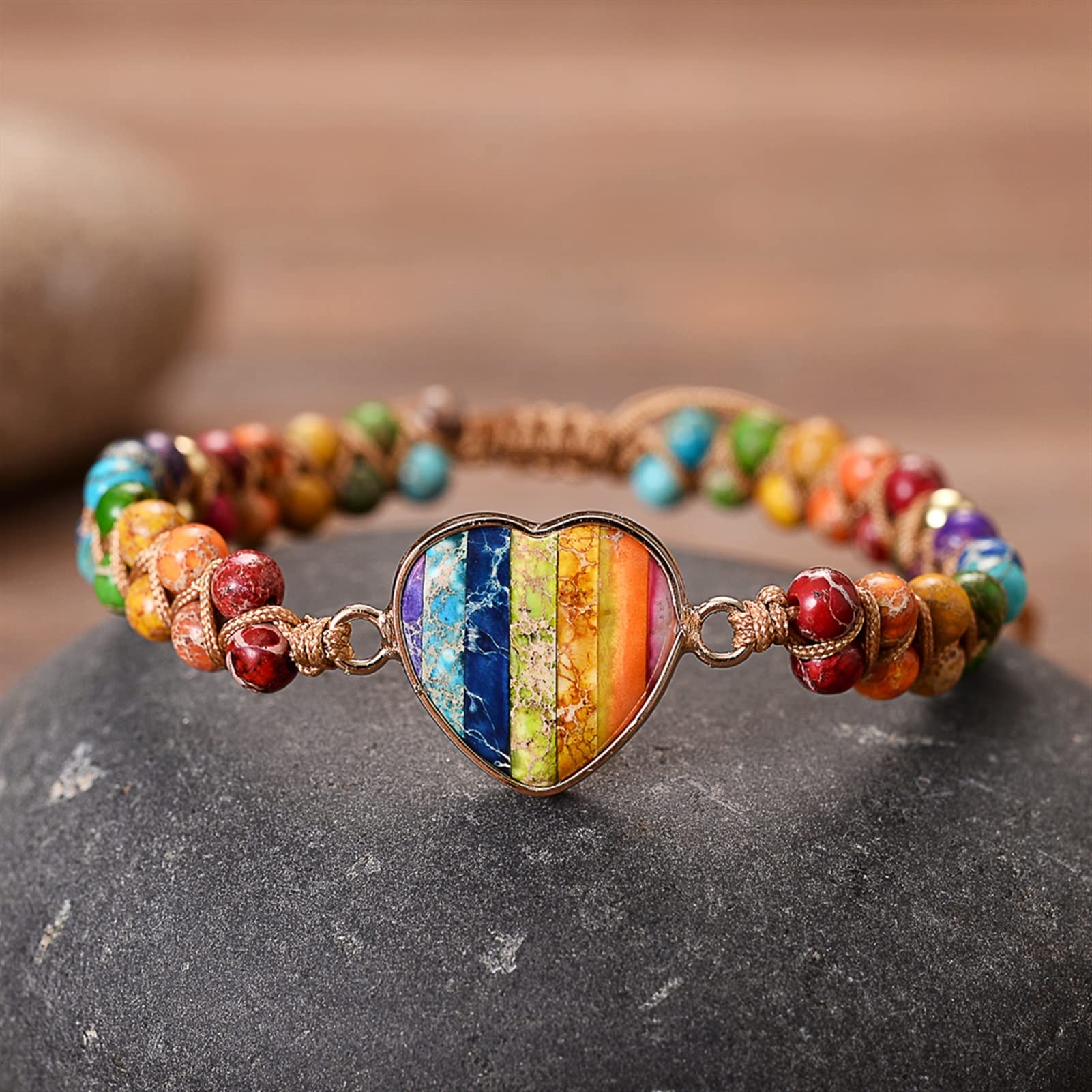 7 Chakra-Herz-gewebte Armbänder, handgefertigte Natursteine, geflochtenes Freundschaftsarmband, Paar-Schmuck, Geschenk, Armband-Schmuck
