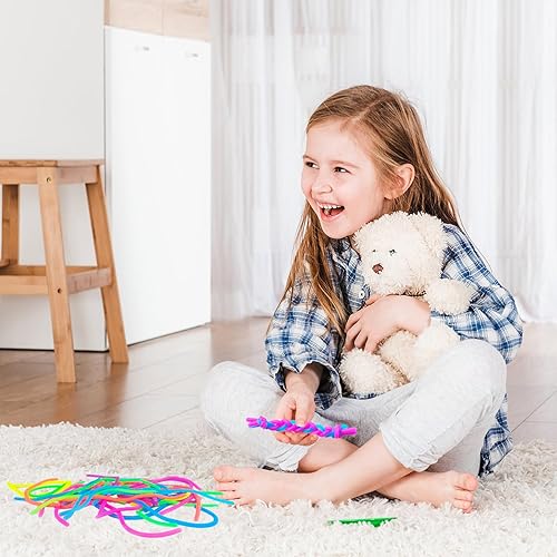 Miniatura 6 de 100 piezas de juguetes elásticos para ansiedad, coloridos juguetes sensoriales de cuerdas elásticas, juguetes sensoriales para aliviar el estrés,