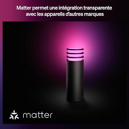 Philips Hue Lucca Outdoor Pedestal Light, Tunable White and Color Light, Bright 1100 lm, A60 Bulb Included, Dimmable, IP44 Weather-Resistant, Matter Compatible, Zigbee - 5