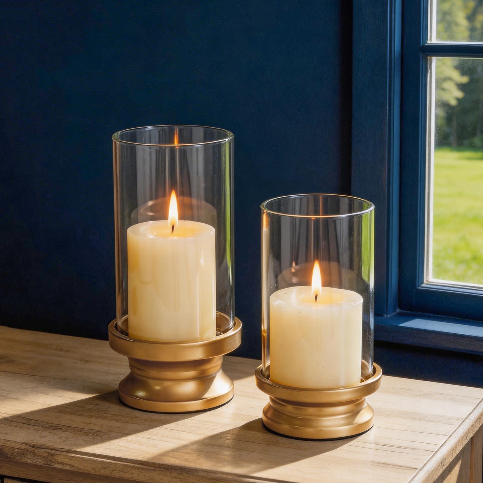 Matte Gold Glass Candle Holders, Set of 2