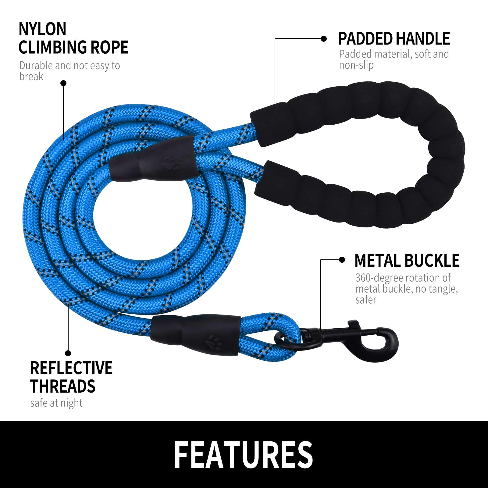 Rope Dog Lead with Soft Padded Handle and Carabiner Clip - Image 4