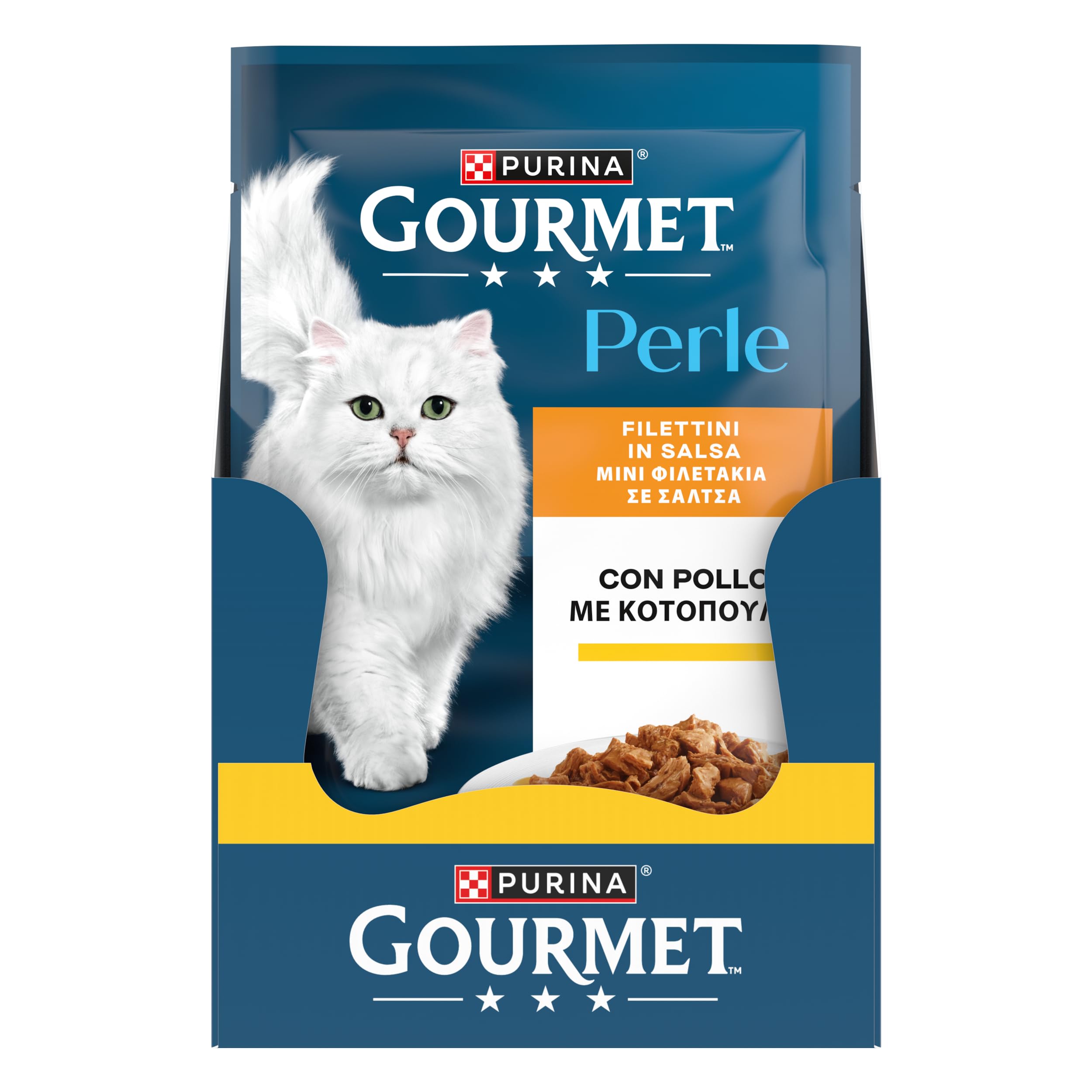 Purina Gourmet Perle Filettini in Salsa Cibo Umido per Gatti con Pollo, 26 Buste da 85g