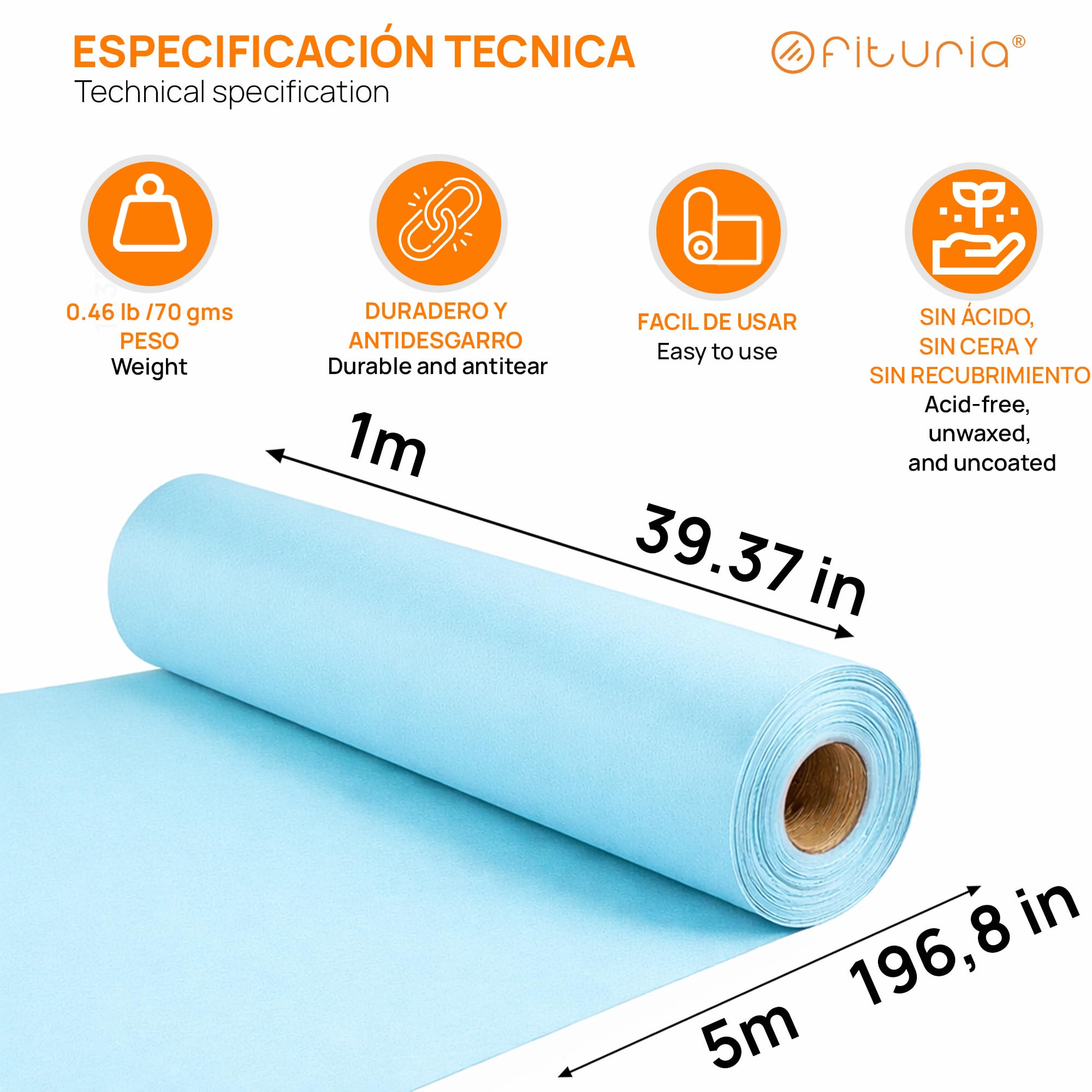 OFITURIA Papel Kraft pastelowy niebieski Rolka 1 x 5 m, 3 rolki, papier pakowy i papier do pakowania prezentów, do wysyłki i majsterkowania, trwały i łatwy do cięcia