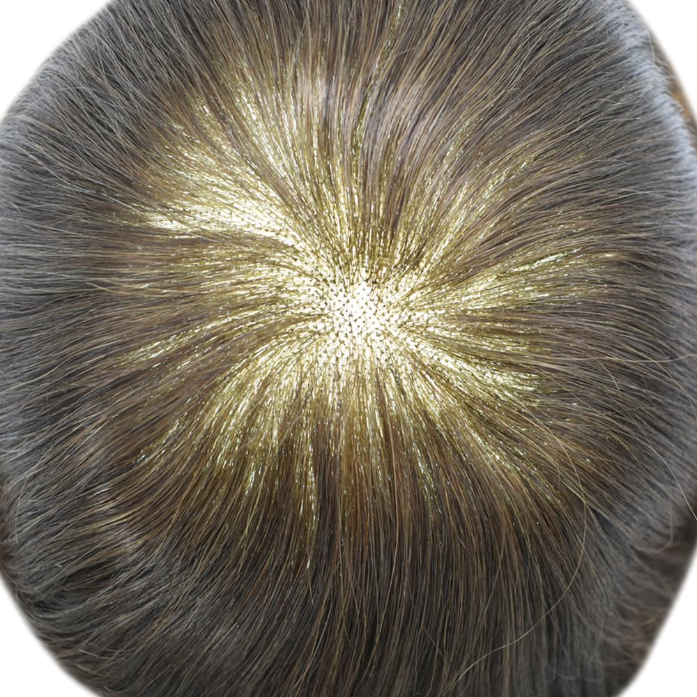 Toupee for Men Hairpieces for Men European Human Hair Replacement System for Man Lace Front Male Wigs 8”X10”FPM Prosthesis Hair Units for Men (5# Medium Light Brown)