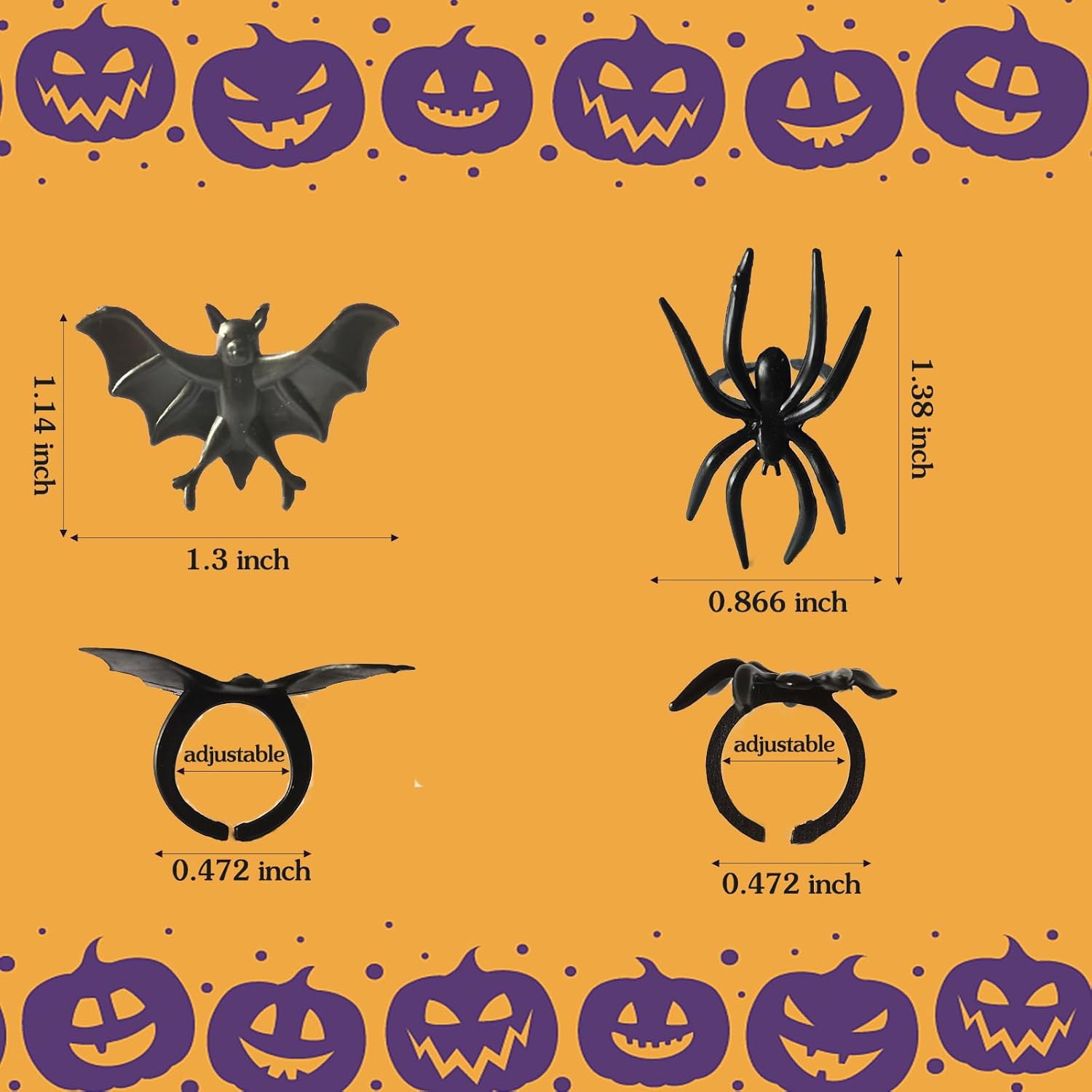 150Pcs Spider Bat Plastic Rings Bulk - Halloween Party Favors & Decoration