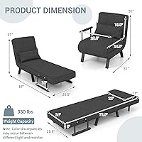 Vista 3 de KOMFOTT Sofá cama convertible 4 en 1 plegable con respaldo ajustable de 6 posiciones, tumbona tapizada con almohada extraíble, sofá reclinable