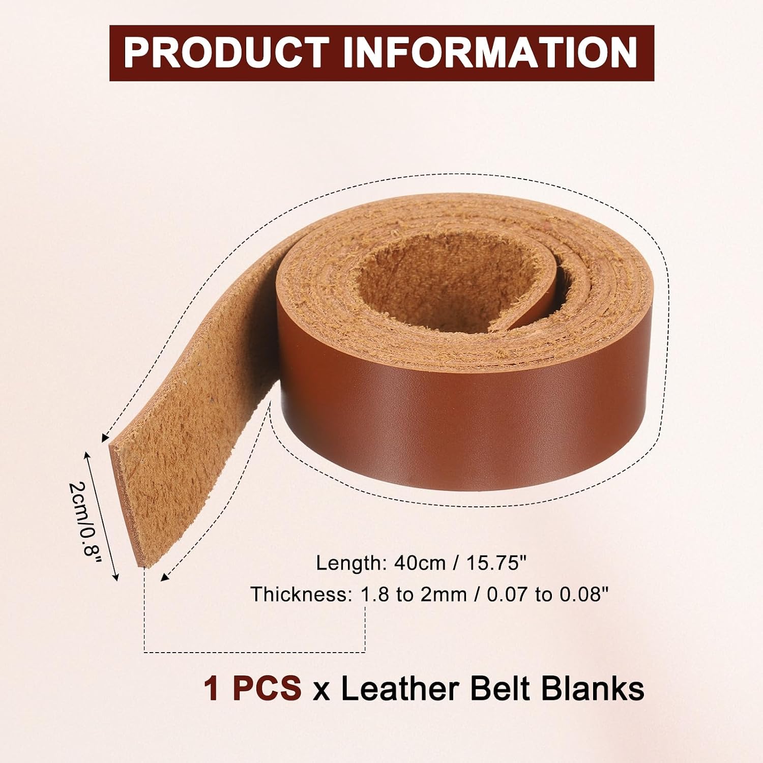 MECCANIXITY Full Grain Leather Strap, Flat Full Grain Oil Tan Leather Strips for Crafts, Thick for DIY Belt Tooling Crafting
