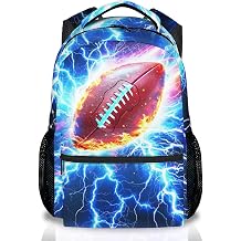 Boys Backpack for Kids, Football School Bookbag for Child Elementary Middle Students - Water Resistant Teens Schoolbag with Lightning Print 17 Inch