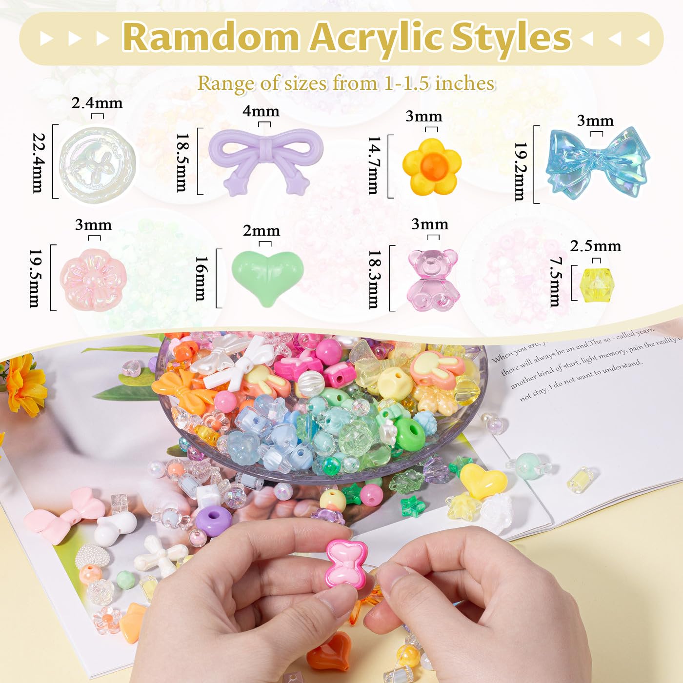 GUJOXILA Cute Acrylic Beads for Crafting Assorted Bead for Bracelet Keychain Phone Charm Jewelry Making Kawaii Flower Bow Heart Bracelet Beads 320g - Image 4
