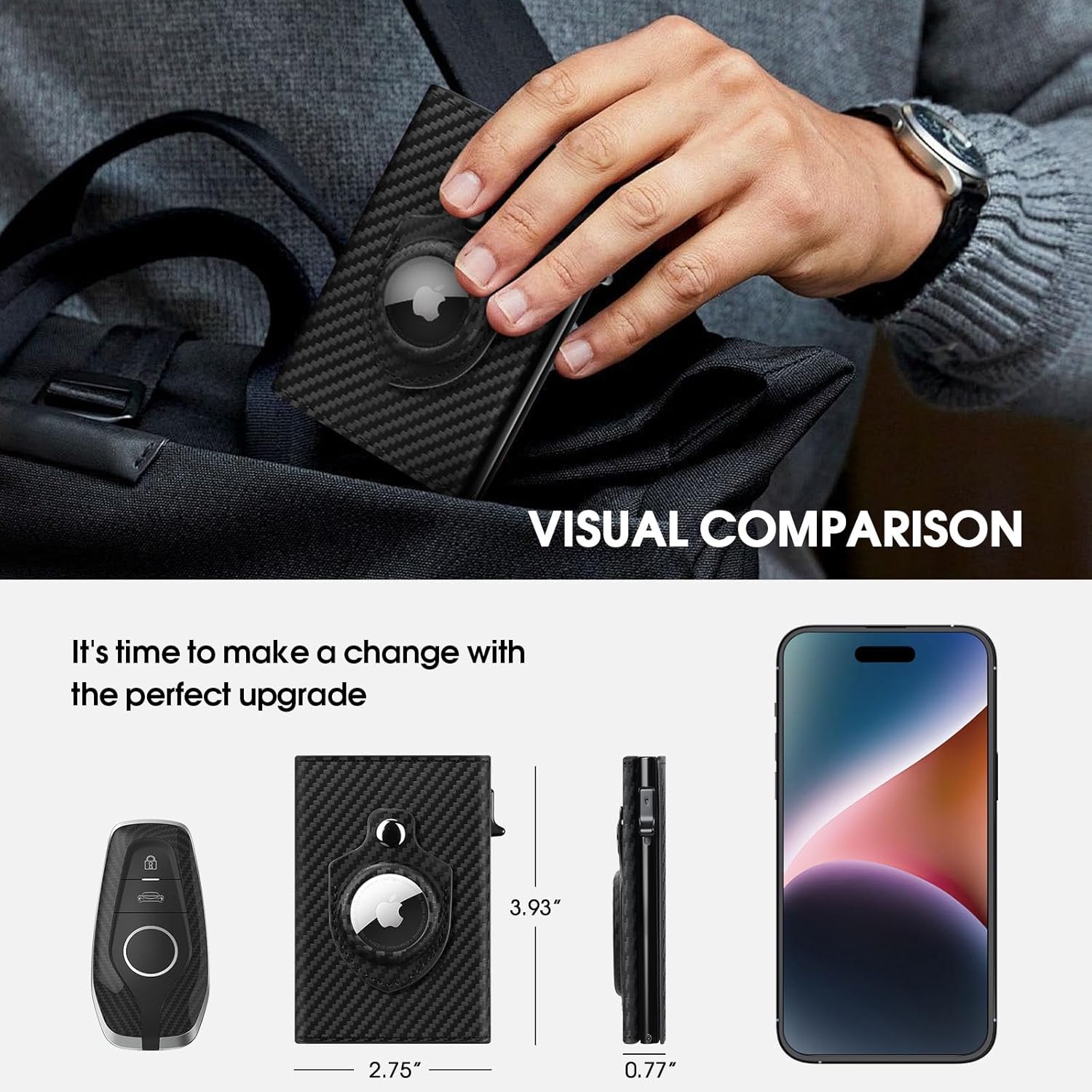 GAOCHALE Mens Wallet for Apple AirTag Pop up Card Holder Compatible with Air Tag RFID Blocking Wallet for Men 10-14 Card Capacity | ID Window | Cash Slot(Carbon)