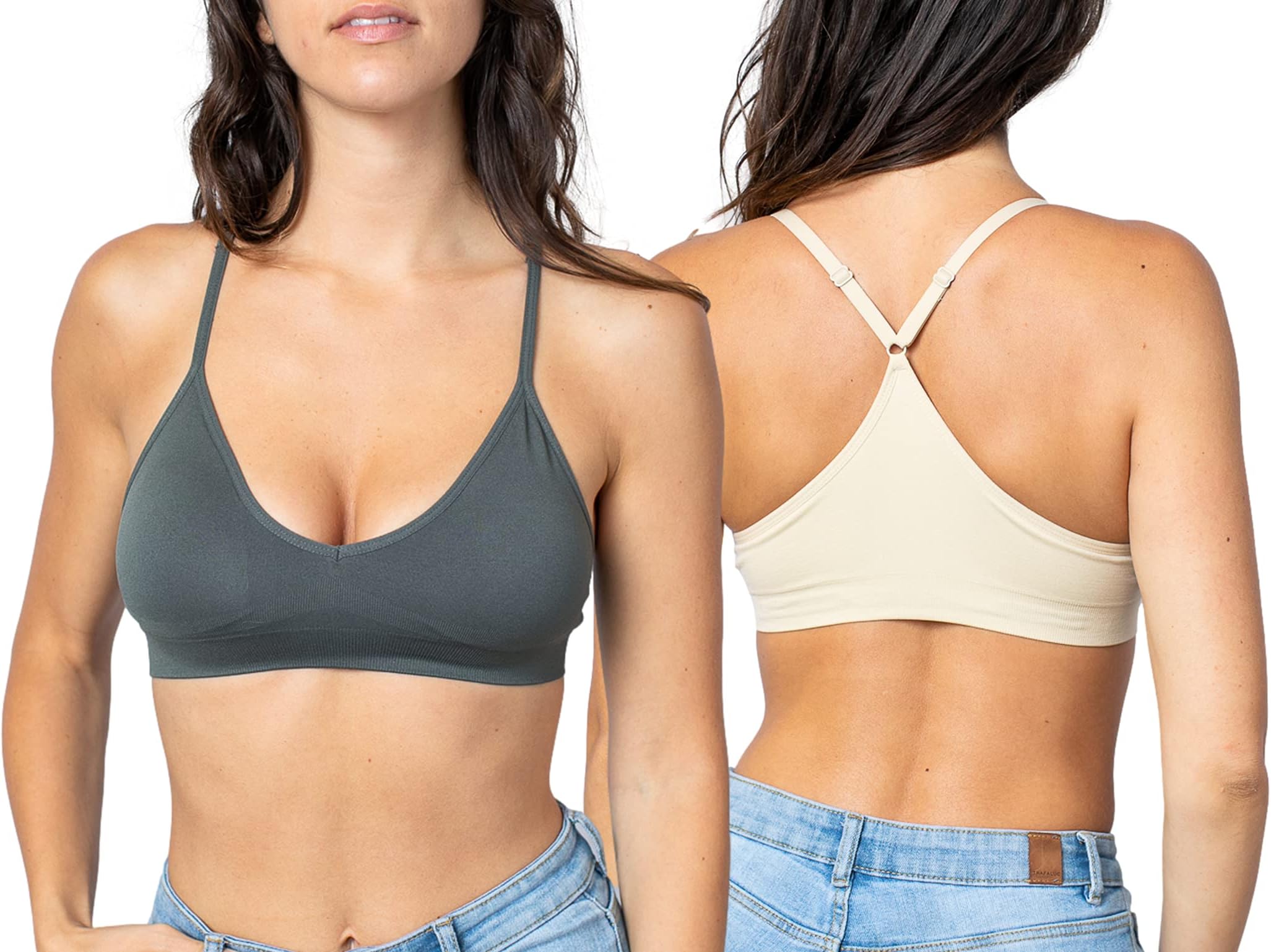 Blue 55 Women's Racerback Bralette Sexy Everyday Basic Deep V-Neck Wireless W/Removable Padding Bra