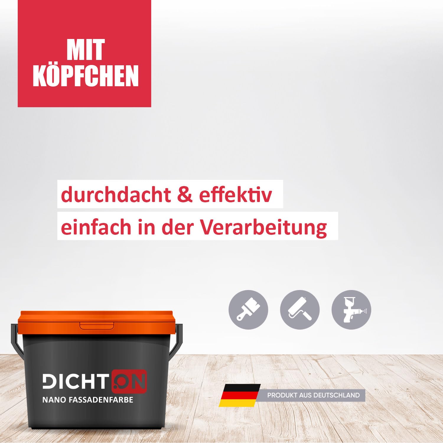 DICHTON Nano Fassadenfarbe 5L Weiss matt - Silikonharz Fassadenschutz Wandfarbe mit Abperleffekt, wasserabweisend, hochdeckend, diffusionsoffen - Beton, Putz, Stein, Klinker - D.67W