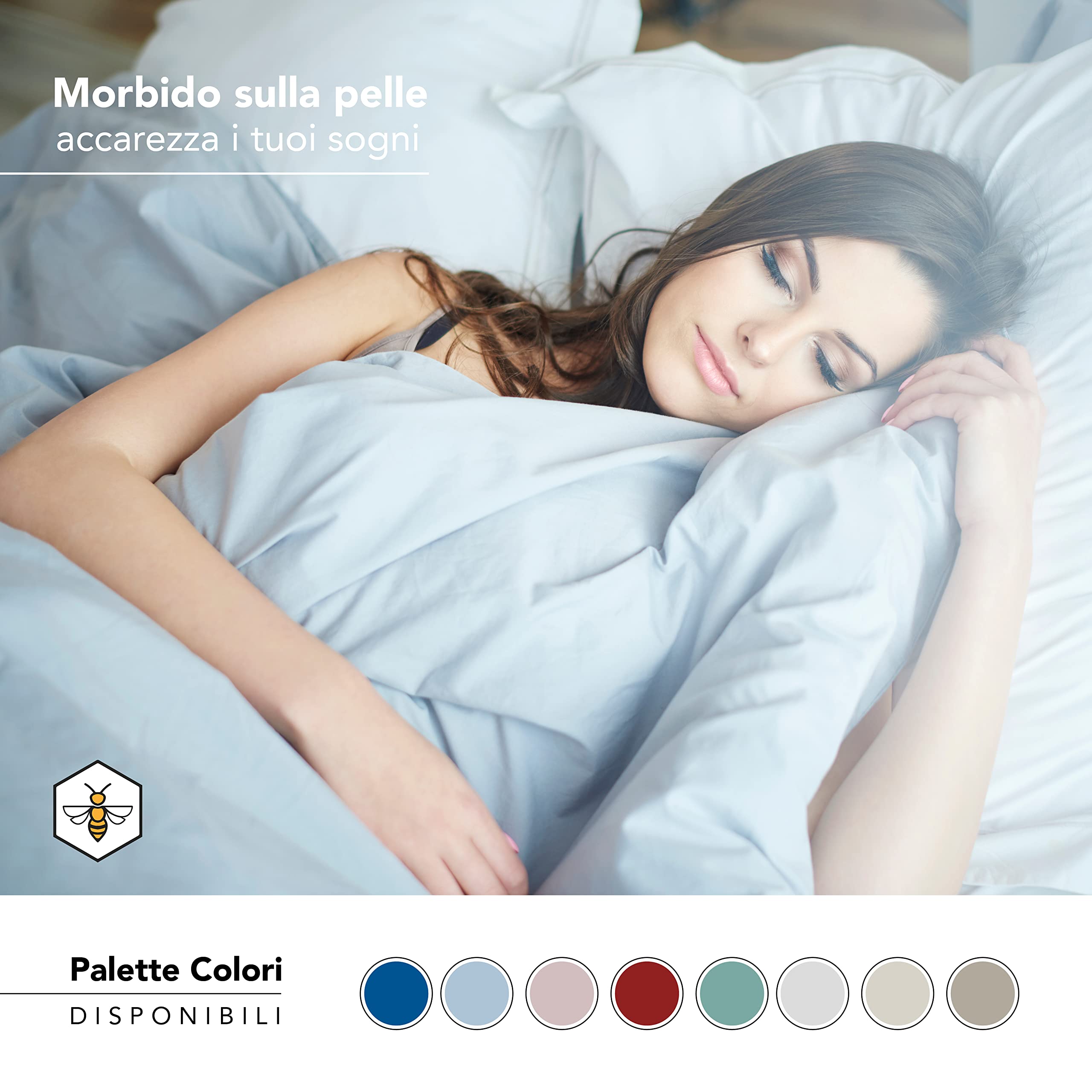 Set Copripiumino, sacco popripiumino realizzato in Italia in cotone 250X205(+15) CM in tinta unita BLU
