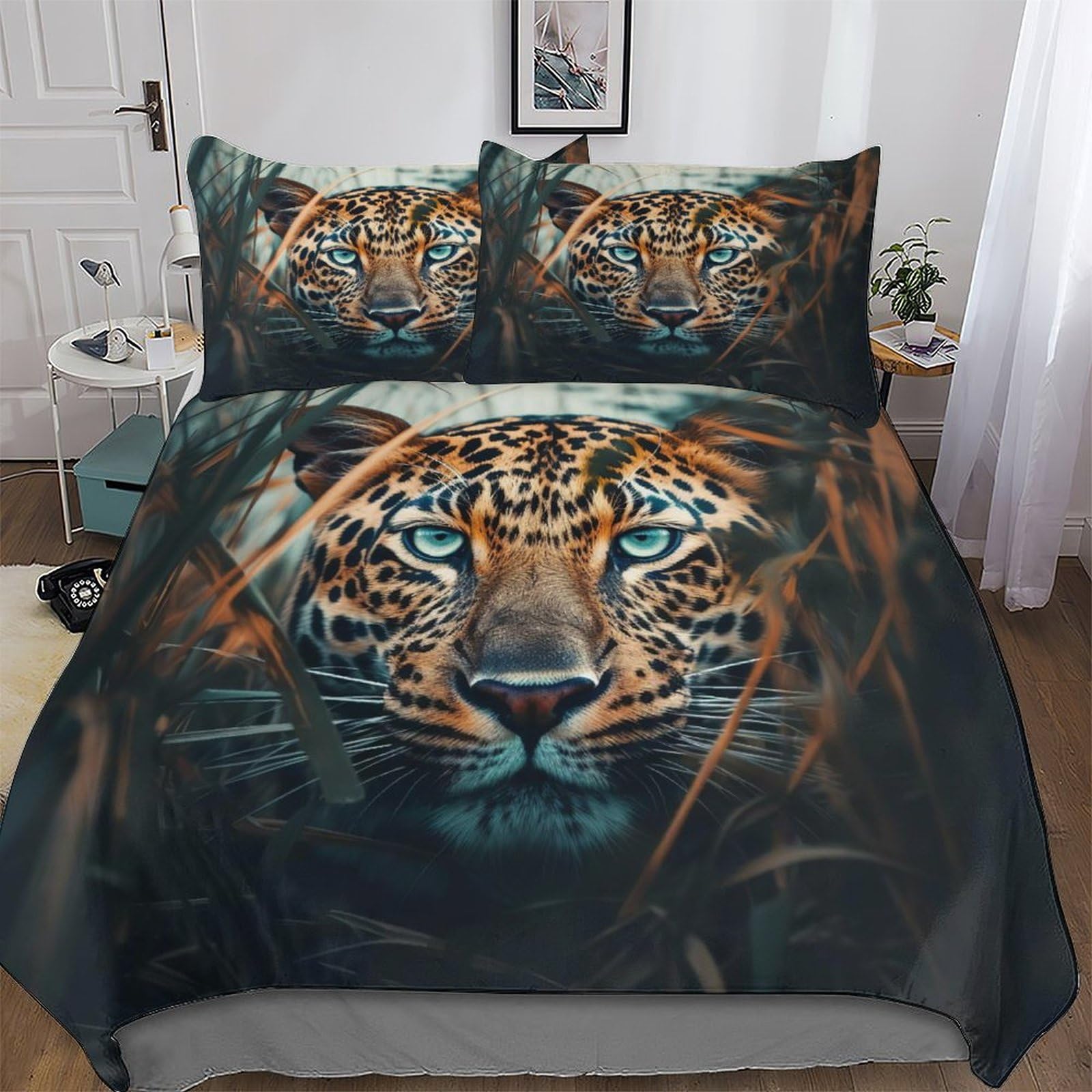 Housse de couette léopard 3 pièces 220x240cm en microfibre coton imprimé 3D