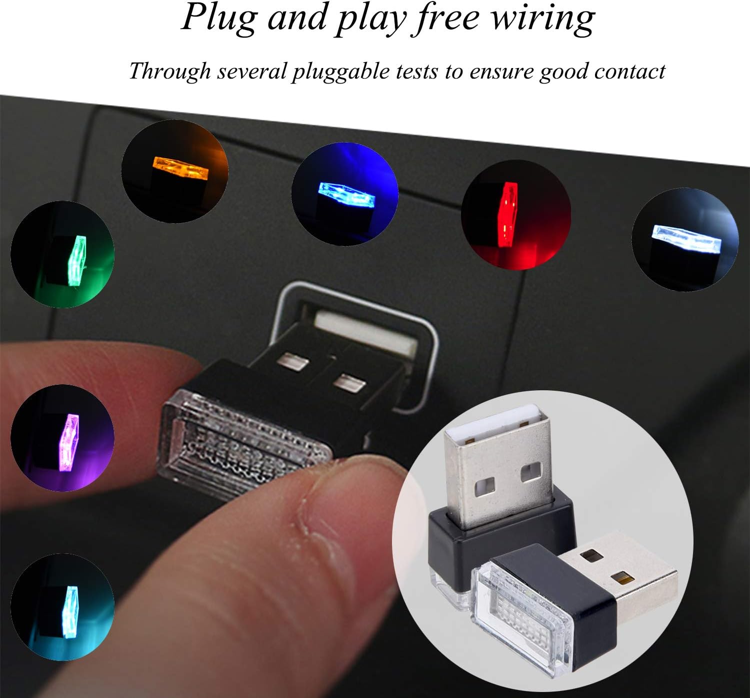 Febrytold 4Pcs Red USB Car Interior Atmosphere Lamps, Universal Mini Led USB Lights for Car Decoration, Lighting