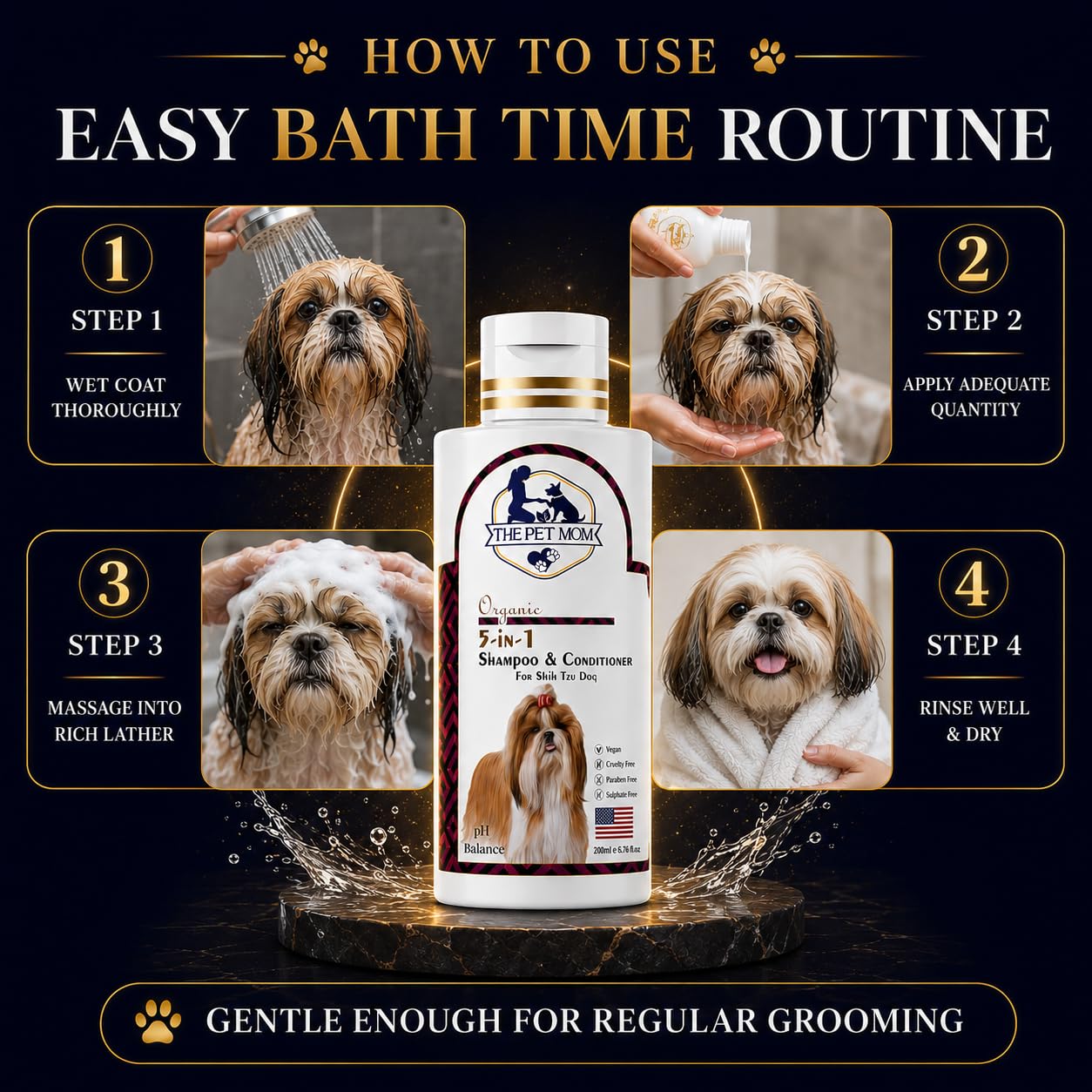 The Pet Mom Organic 5 In 1 Shampoo & Conditioner For Shih Tzu Dog & Puppy | Deep Cleans, Refreshing, Conditions, Anti Itching, Anti Fungal, Bad Odor | Dog Shampoo Conditioner For All Dogs Breed –200ml 3