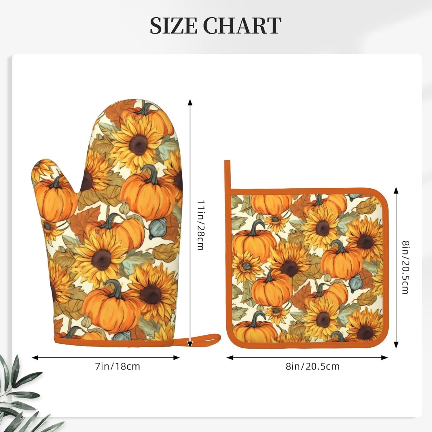 Fall Pumpkin Sunflower Silicone Oven Mitts Pan Mats Set of 2, Heat Resistant Gloves Potholder with Non-Slip Grips Hanging Loops Pot Holder, Spring Summer for Chef Cooking, Baking, Grilling, BBQ