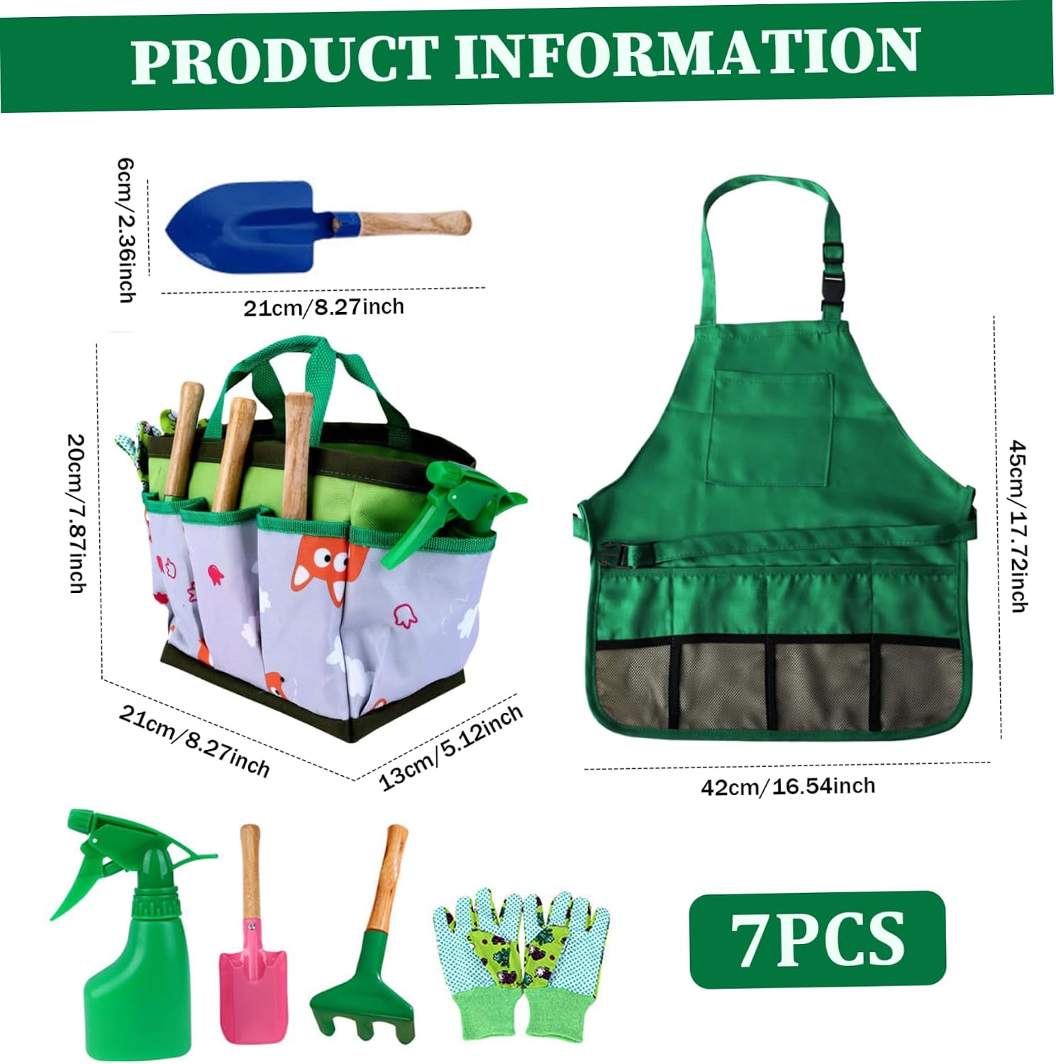 Kids Gardening Set 7Pcs/Set Educational Toddler Gardening Includes Apron, Sprayer, Gloves, Hat, Rake, Shovels Kids Tool for Cosplay for ..